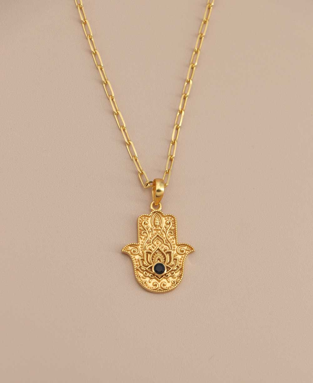 Divine Protection Hamsa Hand Necklace With Black Onyx Gemstone、mySite、topwebapps