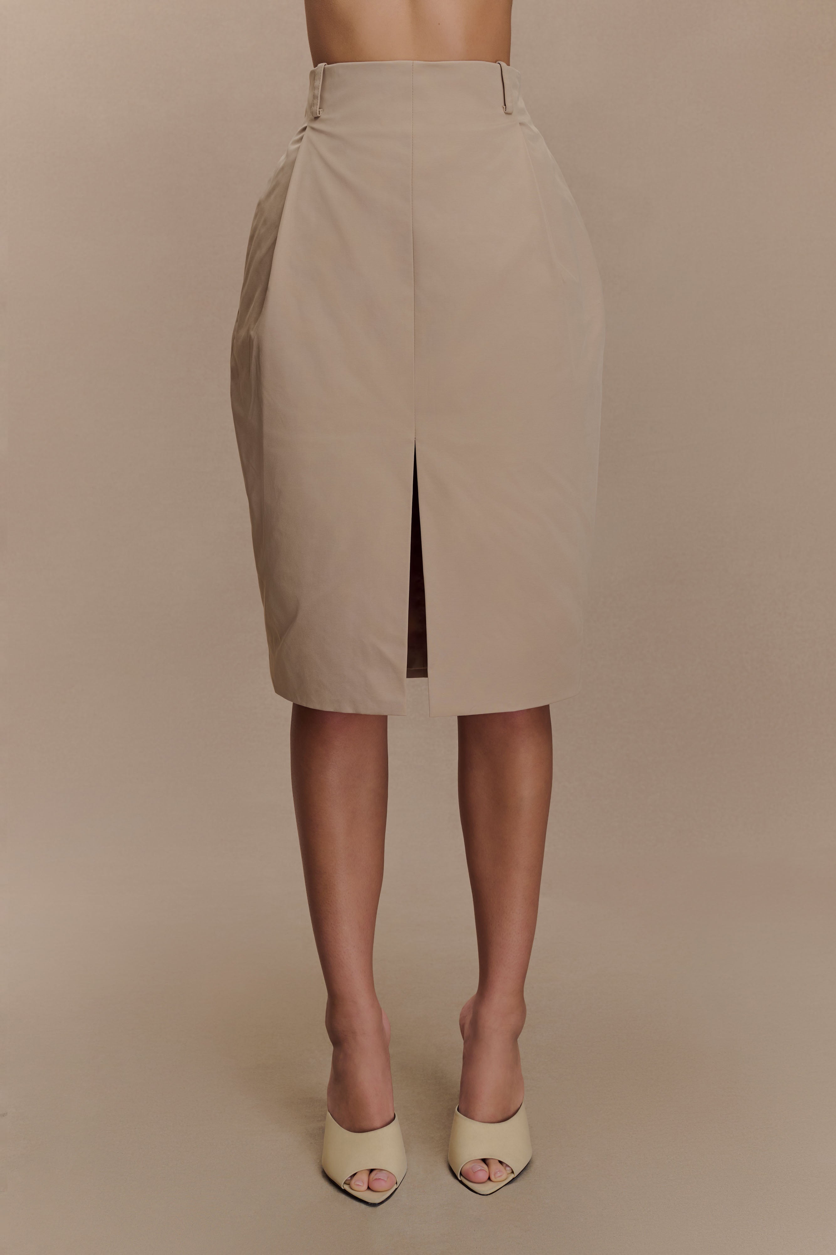Vera Twill Split Front Midi Skirt - Camel、mySite、solidvoid