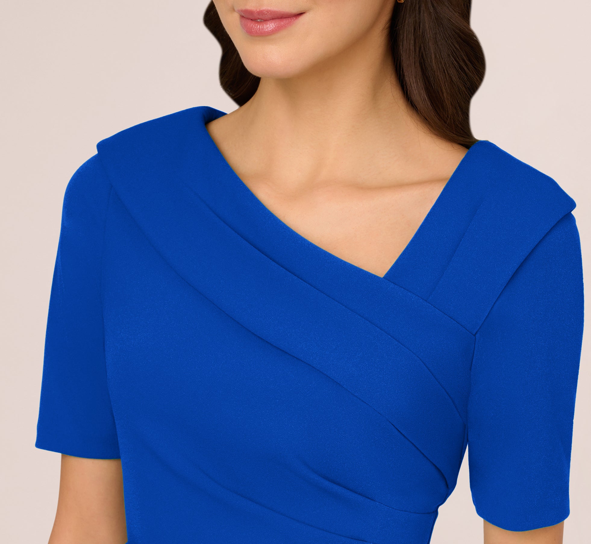 Short Sleeves Sheath Dress With Asymmetrical Neckline In Violet Cobalt、mySite、solidvoid