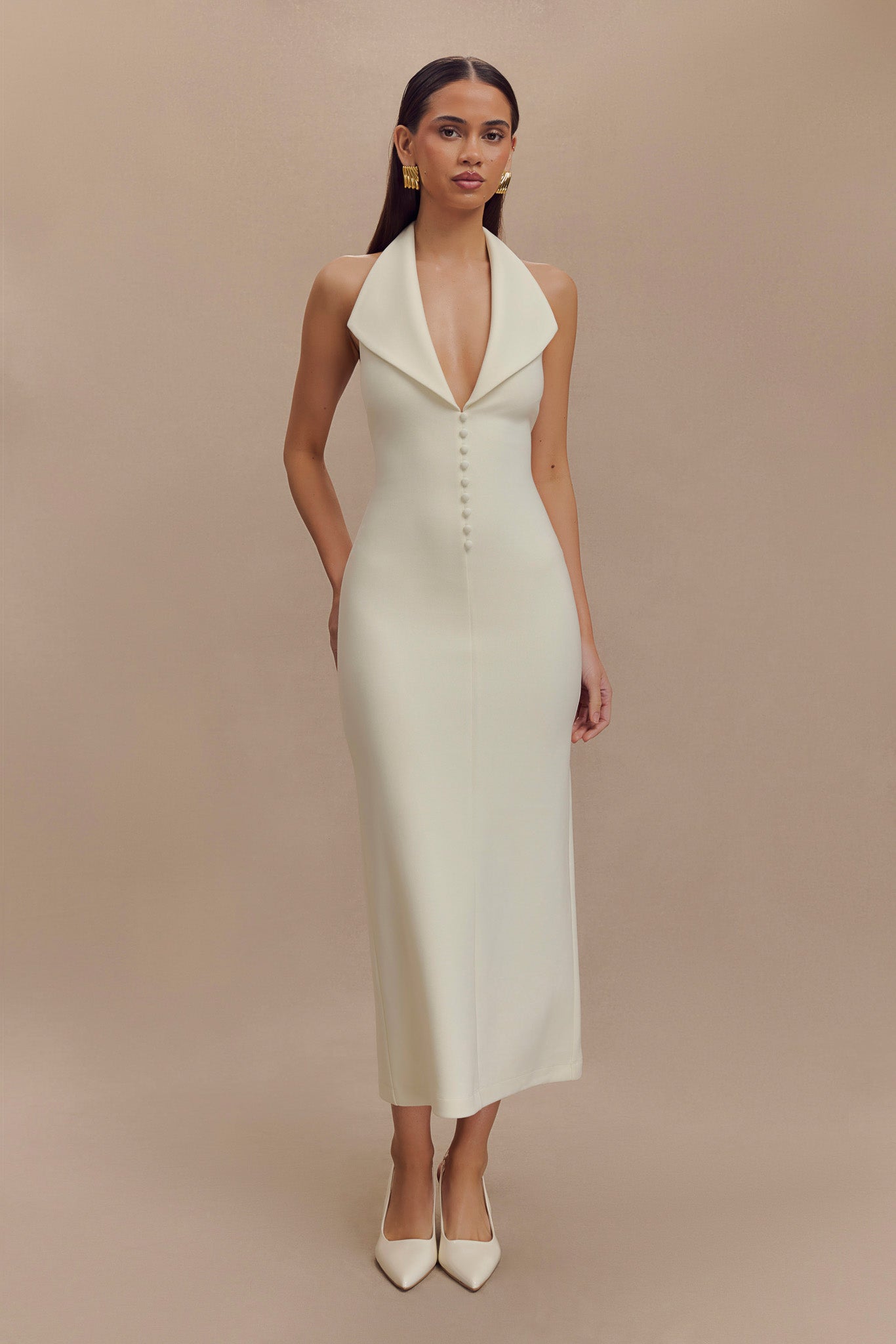 Annita Crepe Halter Midi Dress - Ivory、mySite、solidvoid