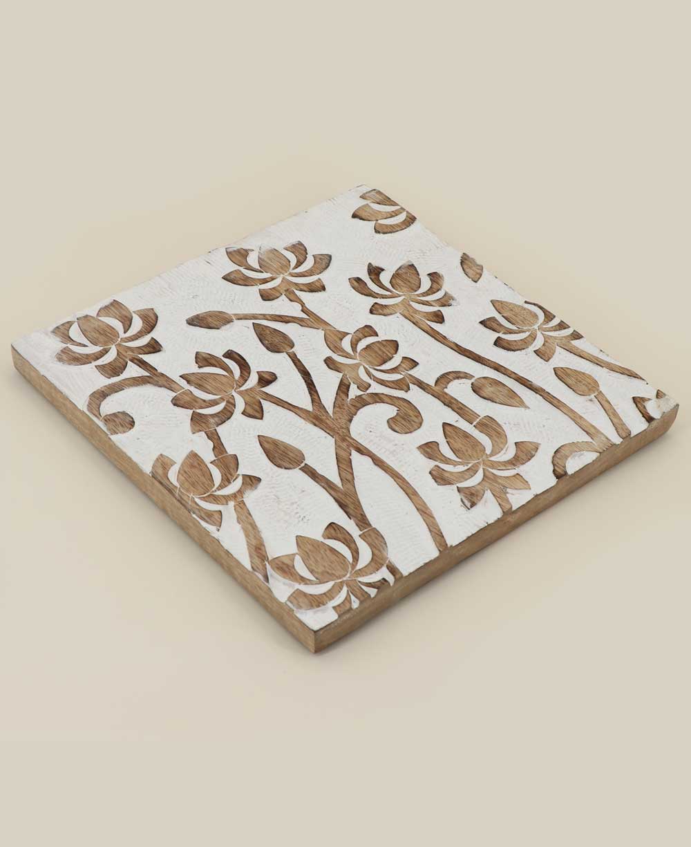 Fairtrade Hand Carved Lotus Wood Square Trivet、mySite、topwebapps