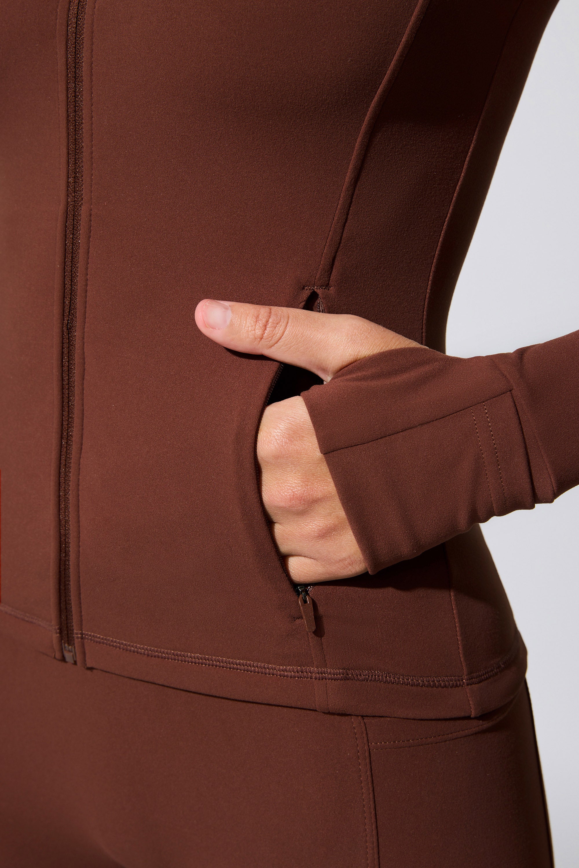 Long Sleeve Zip Up Jacket in Chocolate、mySite、solidvoid