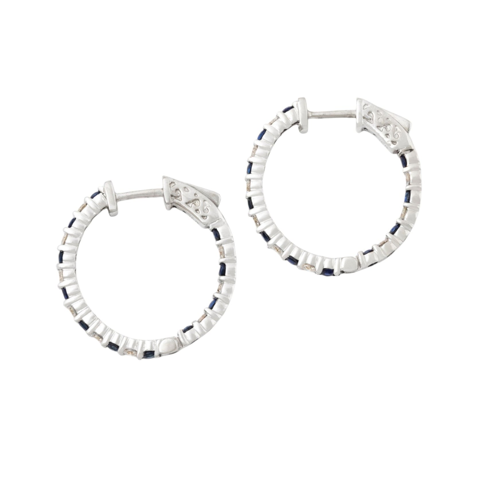 Vintage 14k White Gold 1.3cttw Sapphire .7cttw Diamond Hoop Earrings、mySite、hinf8tx79
