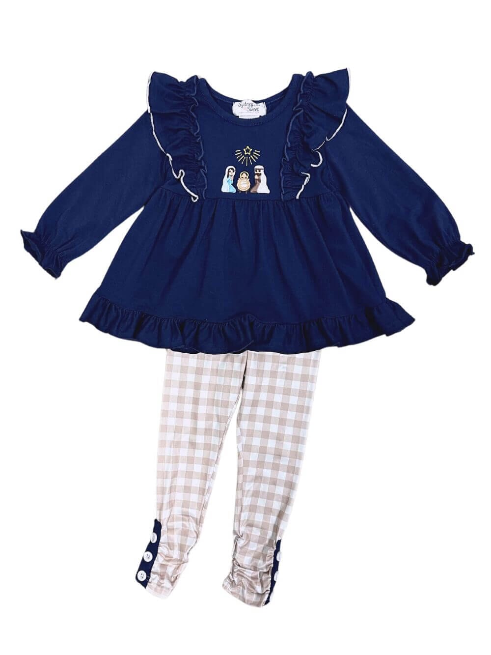 O Holy Night Girls Nativity Tunic and Plaid Leggings Outfit、mySite、camillekostekn