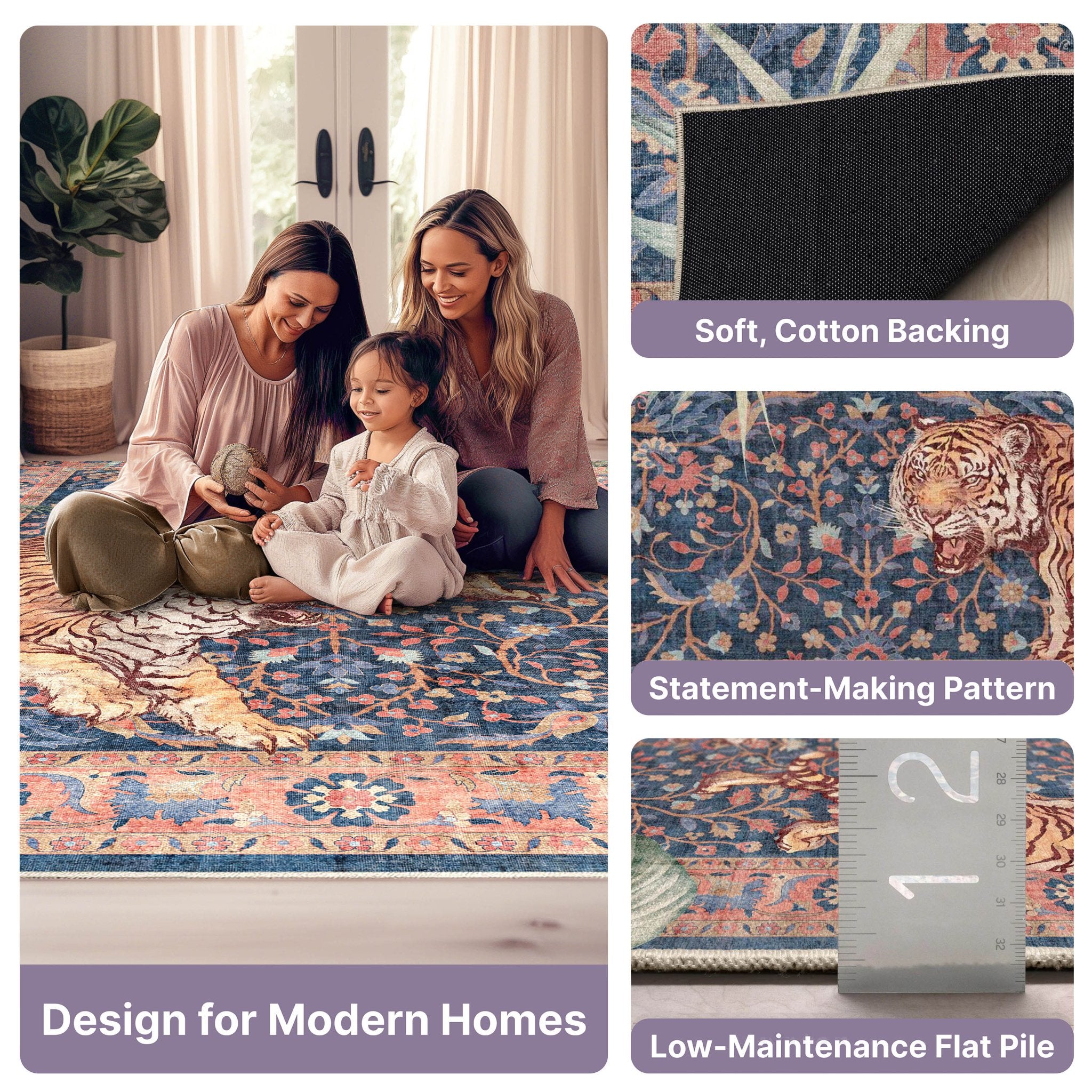 Apollo Botanical Floral Rug for Living Room, Dining Room, Bedroom and Kitchen、mySite、gigharbornorthrealestate