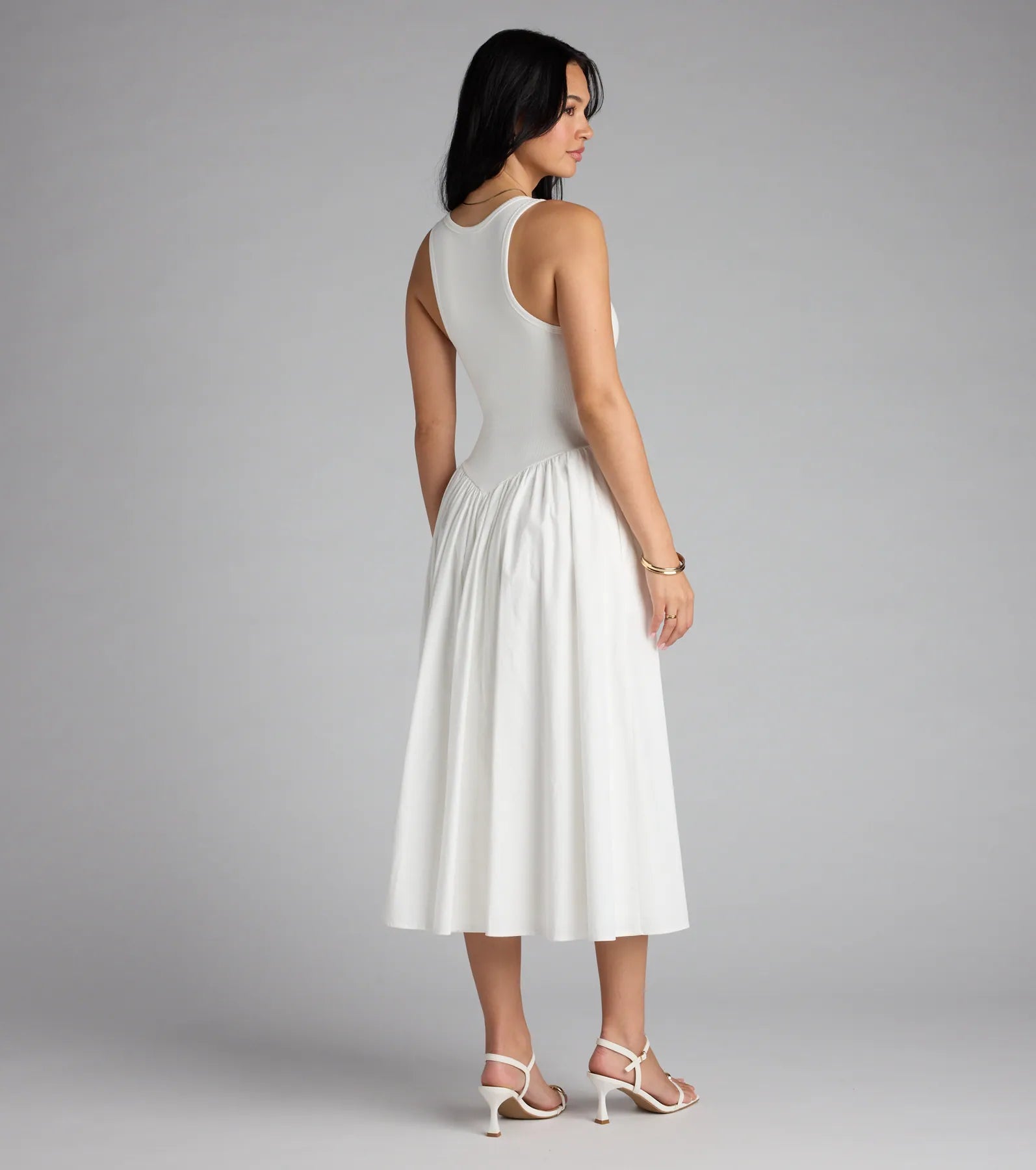  Romantic Sunny Days Crew Neck Poplin Midi Dress、mySite、justintrudeaud