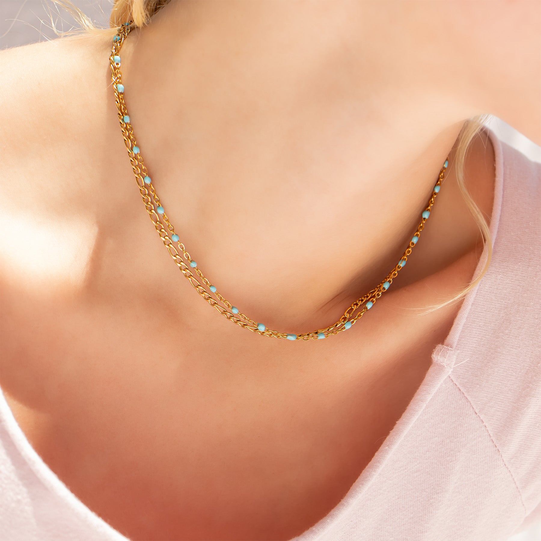 18K Gold Stainless Steel Turquoise Chain Necklace / CHN0094、mySite、dreamappss