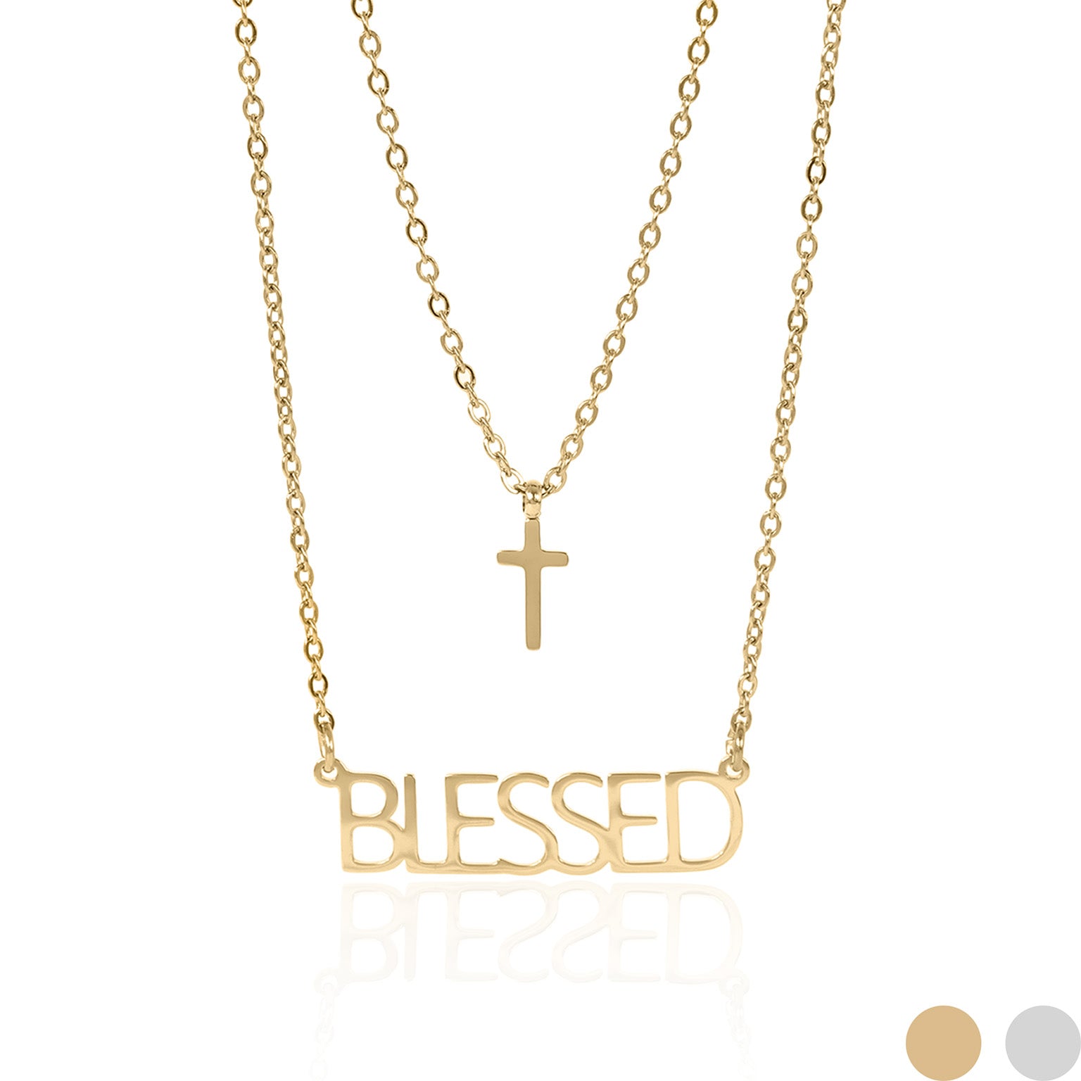 18K Gold PVD Stainless Steel Blessed Layered Cross Charm Necklace / SBB0323、mySite、dreamappss