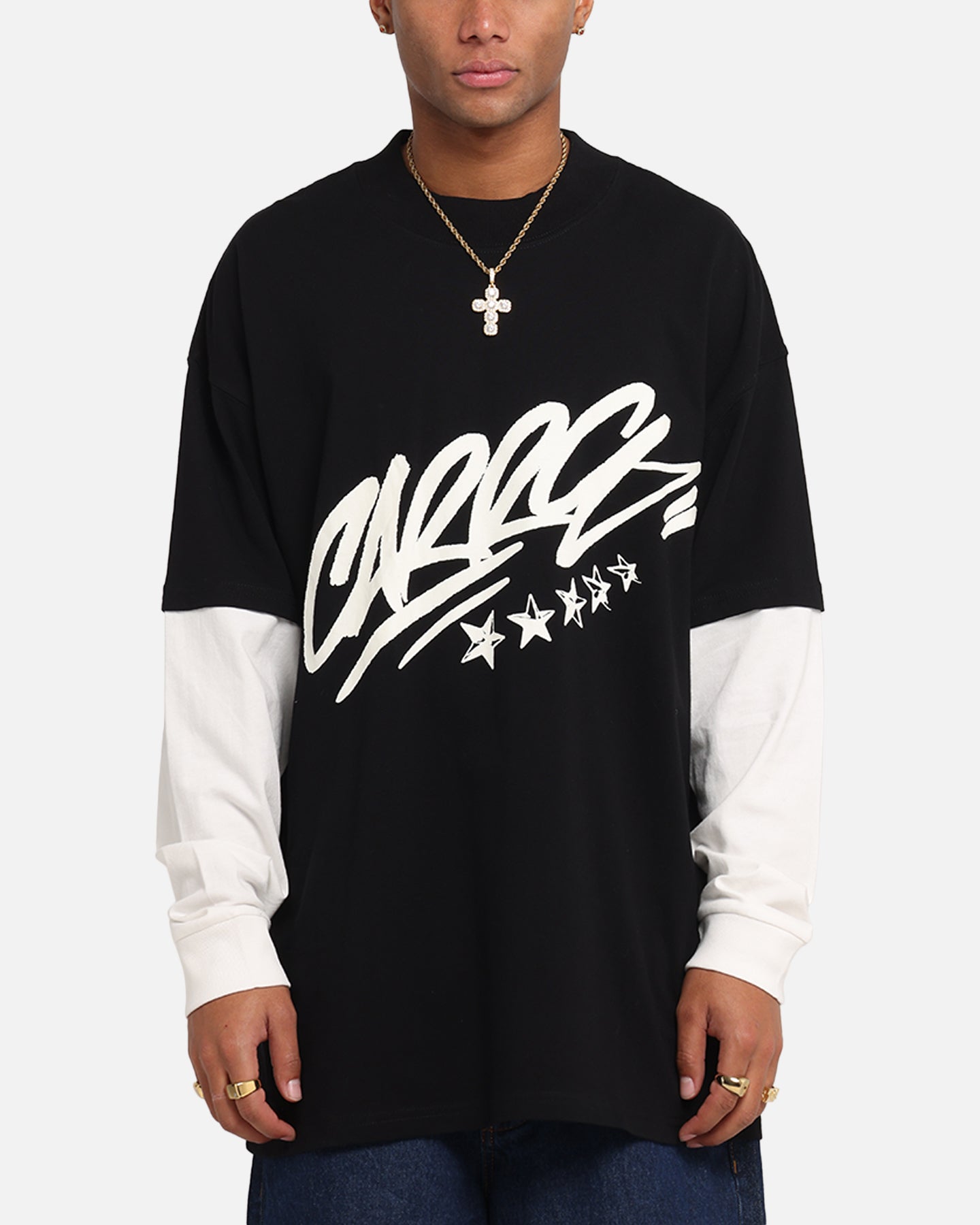 Carre Graffiti Layered Long Sleeve T-Shirt Black/Off White、mySite、zt4zffjzw