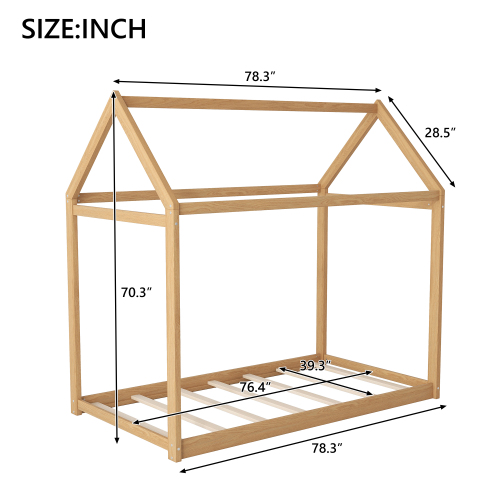 Twin Size Wooden House Bed, White、、casual