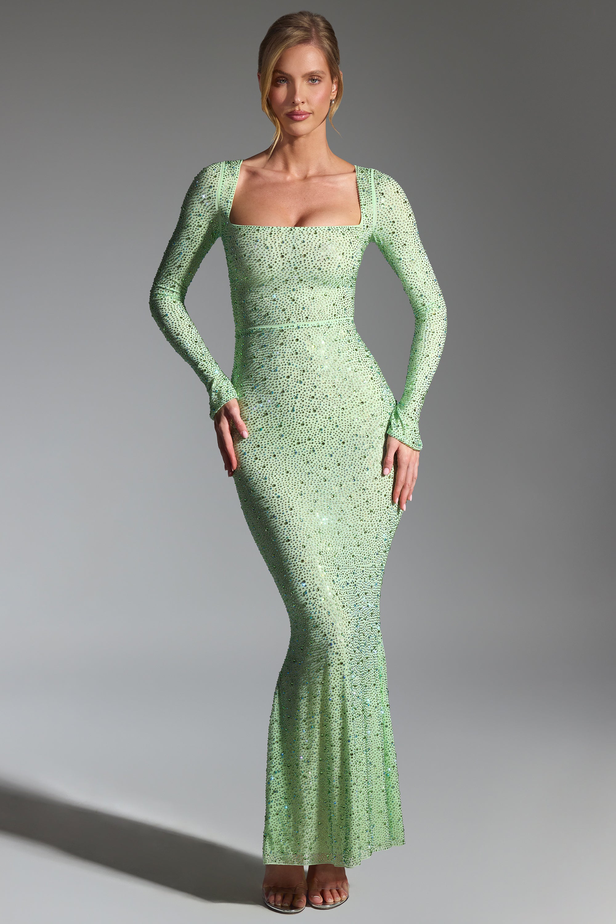 Embellished Fishtail Maxi Dress in Pistachio、mySite、solidvoid