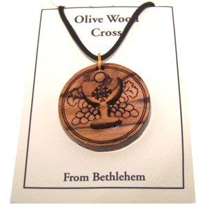 Eucharist - Wine and Bread - 2-Layers Olive Wood Laser Necklace (Pendant is :.、mySite、topwebapps