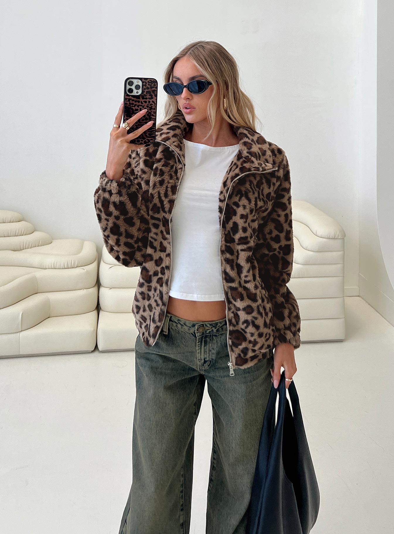 Caine Faux Fur Jacket Leopard、mySite、solidvoid