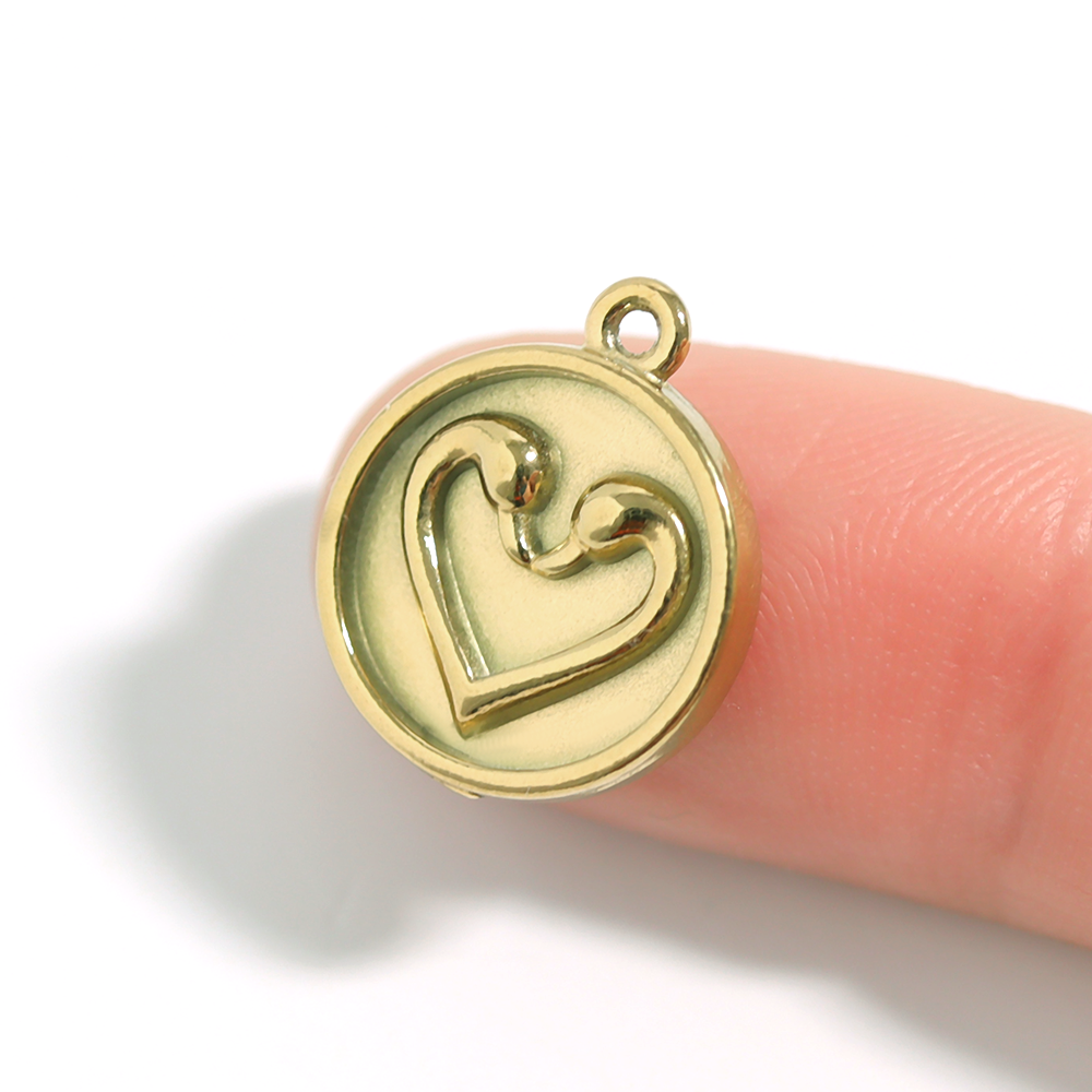 18K Gold PVD Stainless Steel Circle Swan Heart Charm / PDL0067、mySite、dreamappss