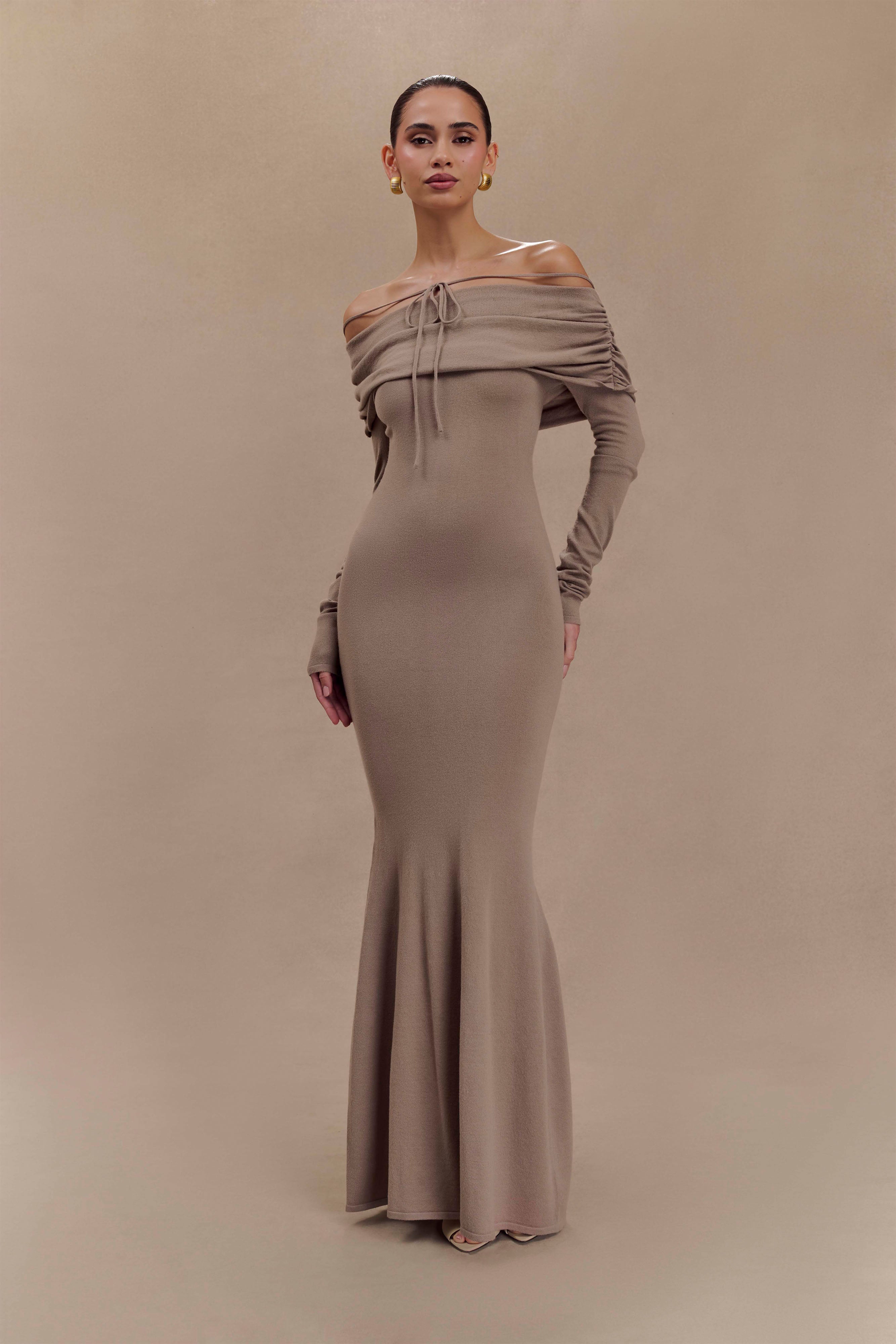 Georgiana Off Shoulder Knit Midi Dress - Stone Marle、mySite、solidvoid