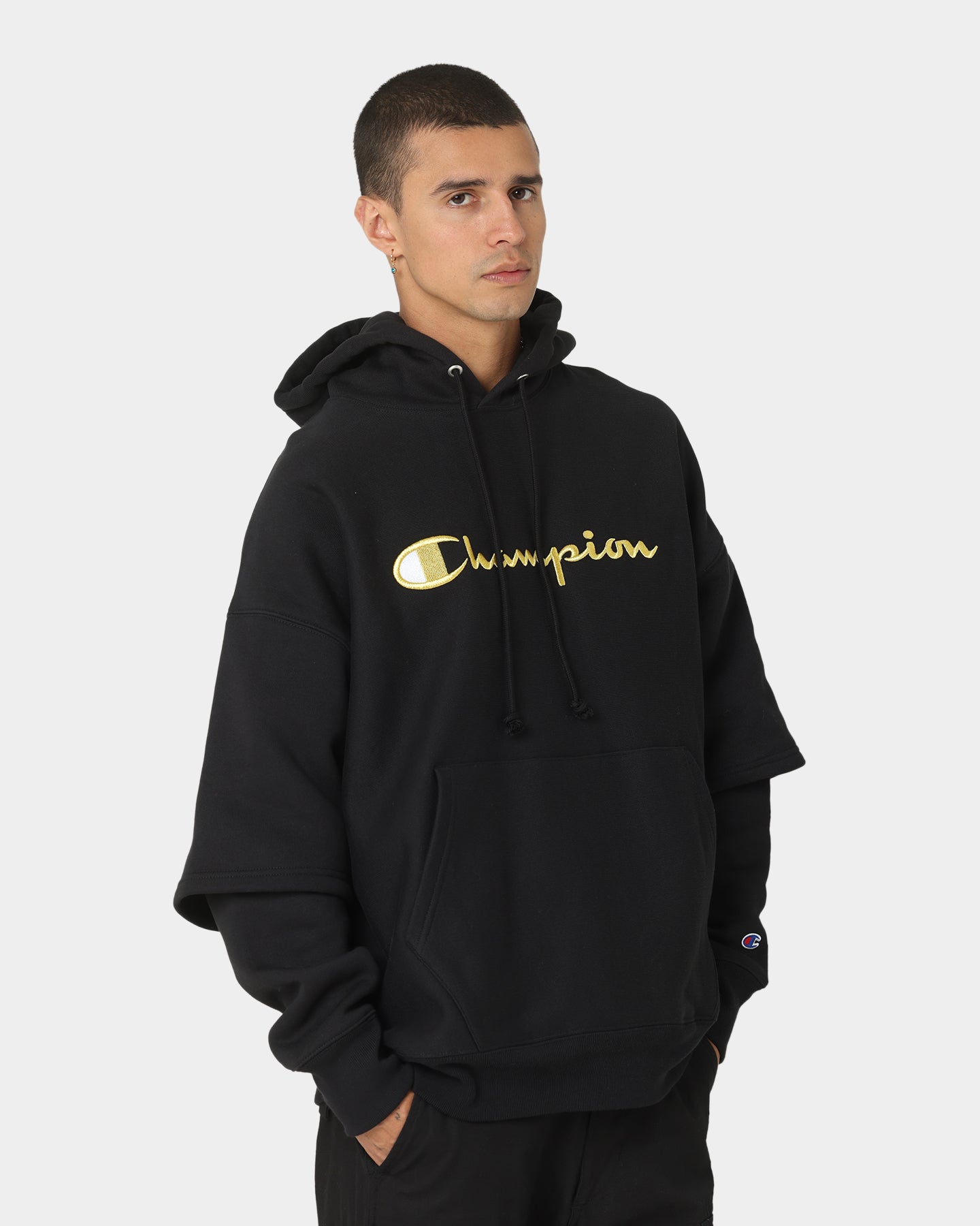 Champion Reverse Weave Double Layer Hoodie Black/Gold、mySite、zt4zffjzw