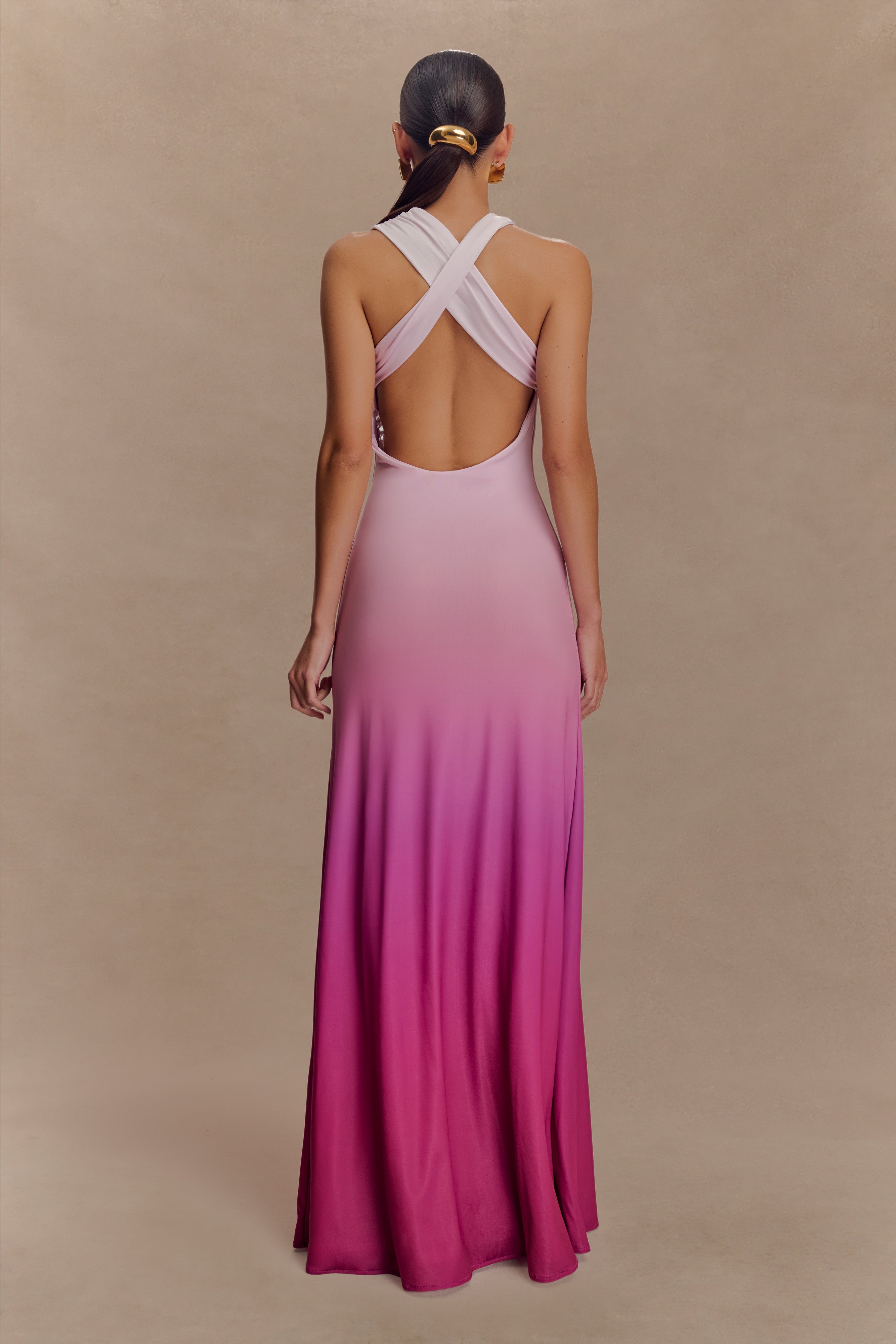 Marlee Asymmetrical Slinky Maxi Dress - Ombre Pink、mySite、solidvoid