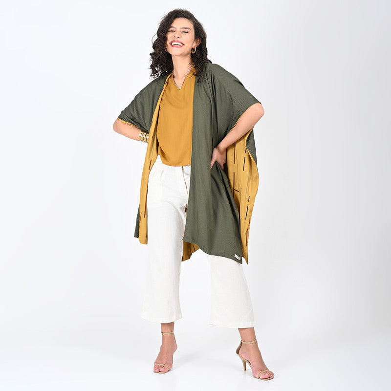 Modal Printed Co Ord Set For Women | Overlay, Top & Trouser | V Neck | Mustard & Cream、mySite、camillekostekn