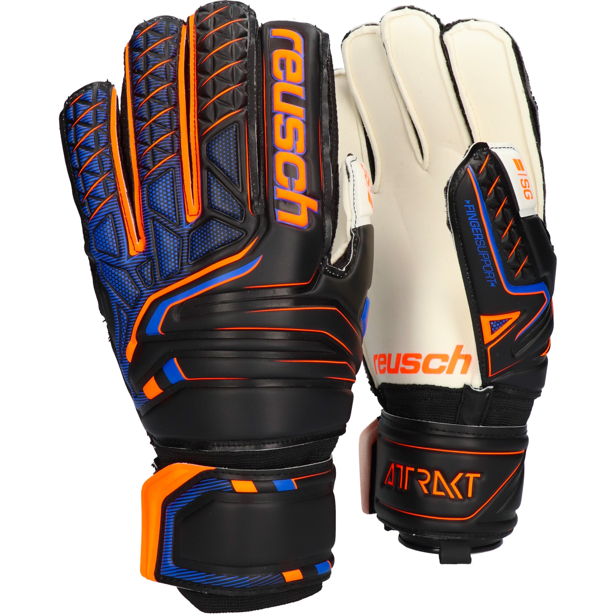 Reusch Men's Goalkeeper Attrakt SG Finger Support Gloves Black/Orange、mySite、noshort