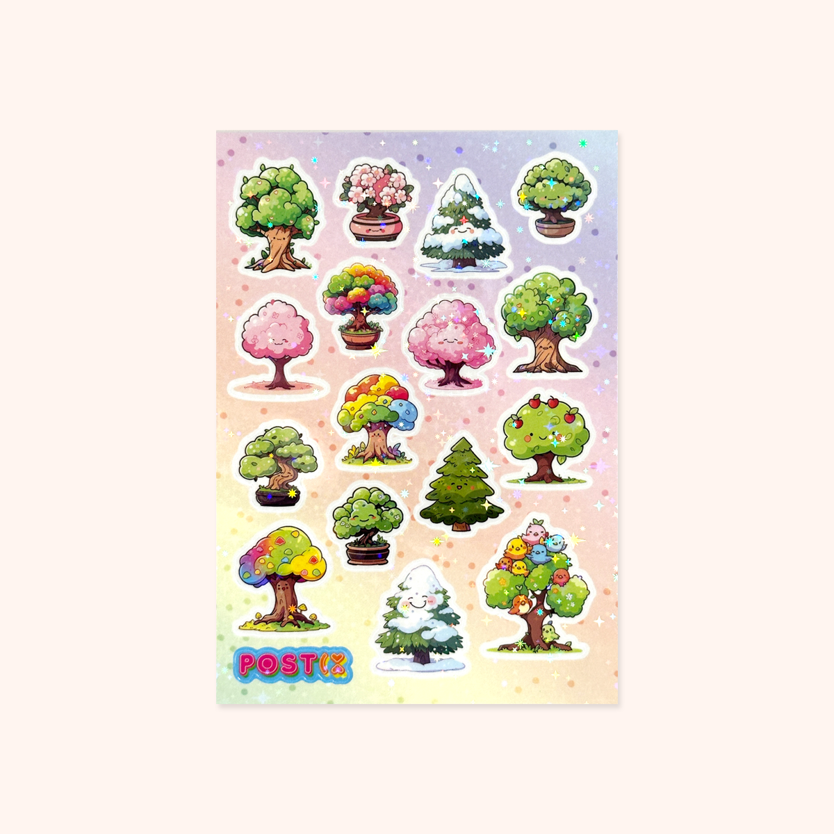  Kawaii Trees and Bonsai A6 Hologram Sticker Sheet、mySite、ghnorth