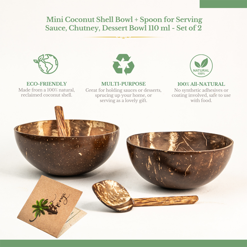 Coconut Bowl & Spoon Set | Brown | Set of 6 | 150 ml、mySite、camillekostekn