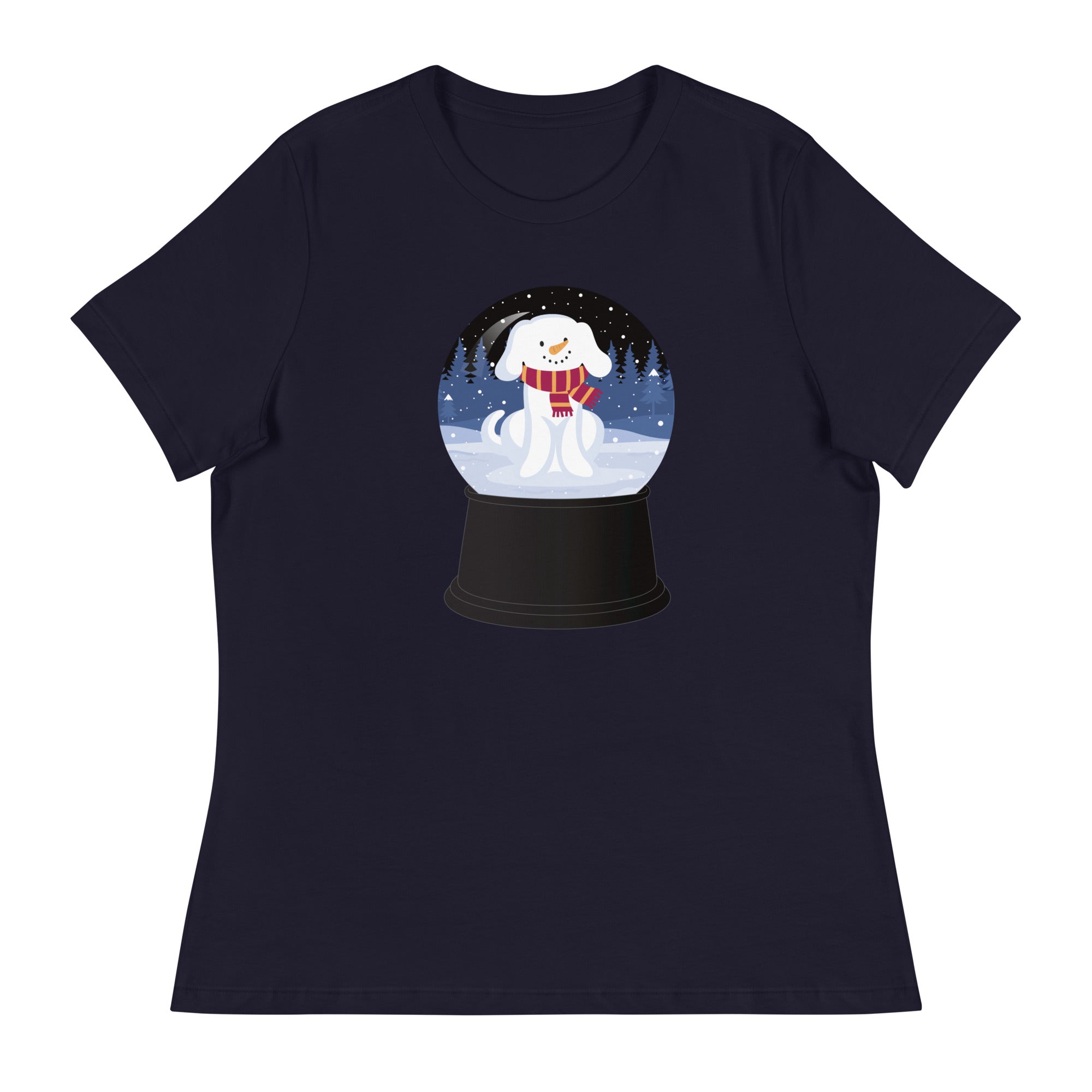 Snowman Puppy Snow Globe Women's Relaxed T-Shirt、mySite、camillekostekn