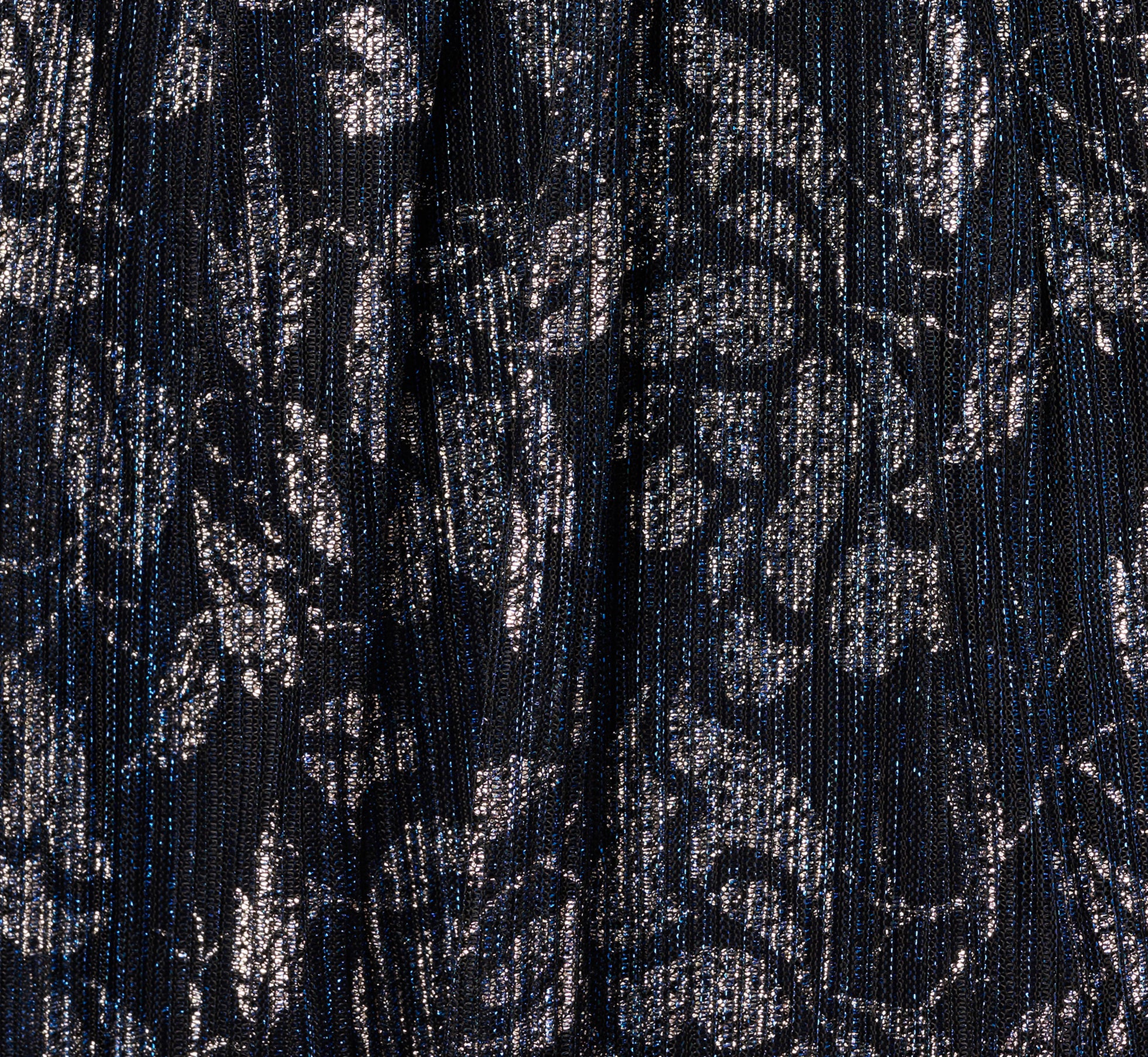 Floral Metallic Crinkle Ankle Length Dress With Flutter Sleeves In Navy Silver、mySite、solidvoid