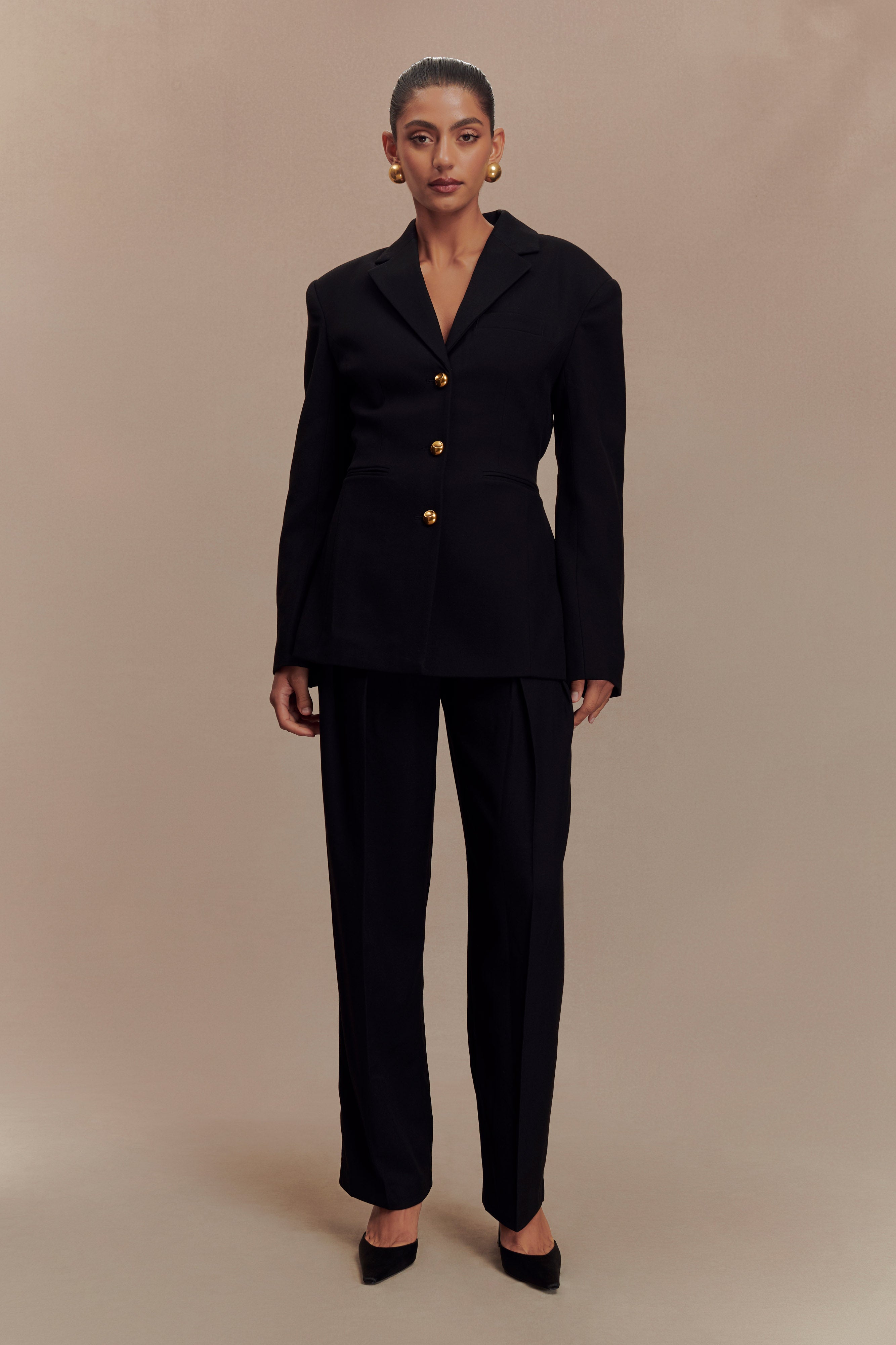 Penelope Pleated High Waisted Pants - Black、mySite、solidvoid