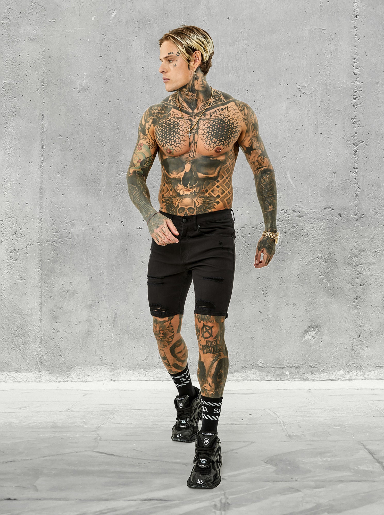 Saint Morta SM Thrashed Shorts Black、mySite、zt4zffjzw