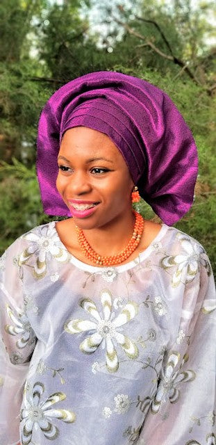 Purple Tie-in-back and style pre-designed layered Aso Oke-DPA383、mySite、solidvoid