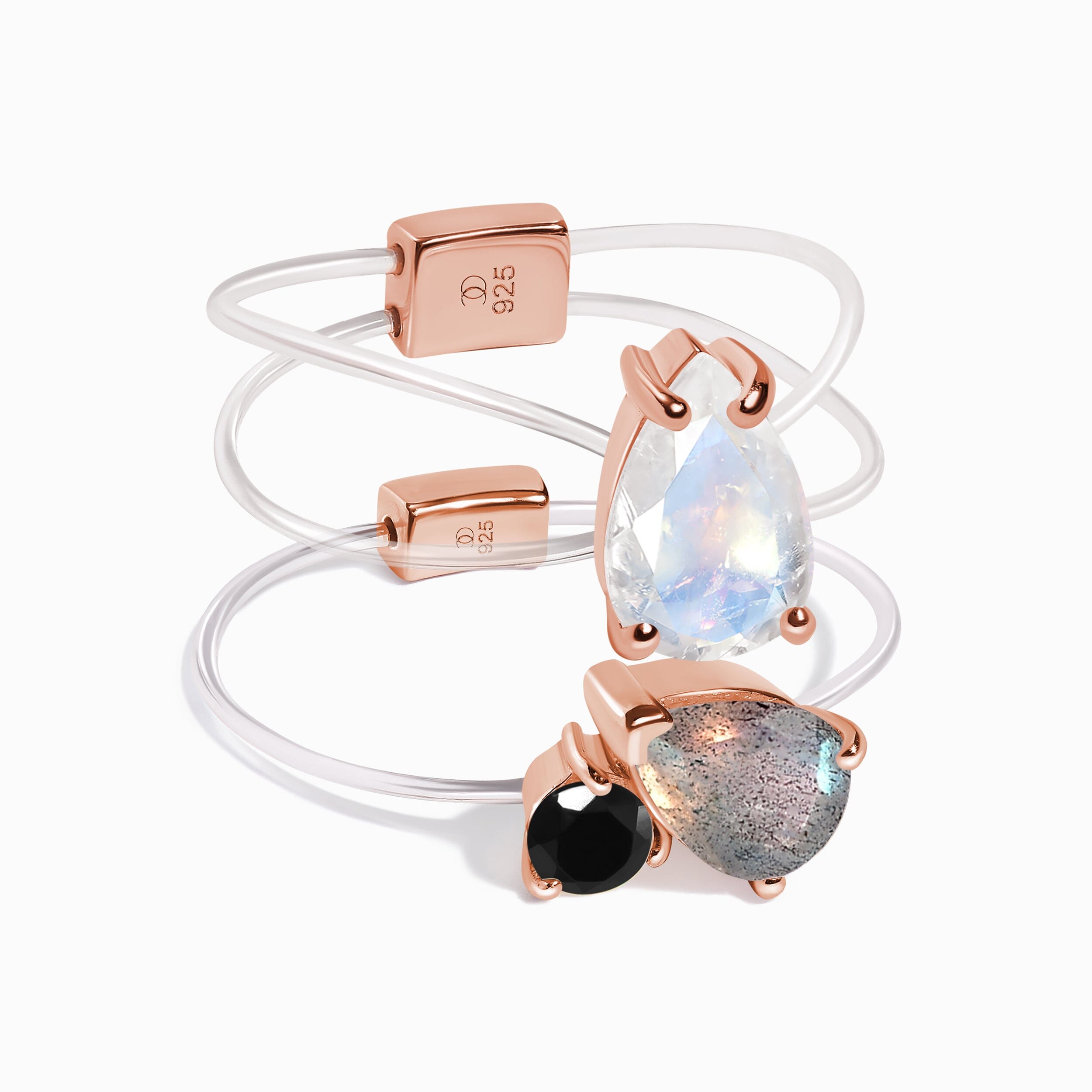 Labradorite Black Obsidian Toi Et Moi & Moonstone Sway Floating Rings、mySite、hinf8tx79