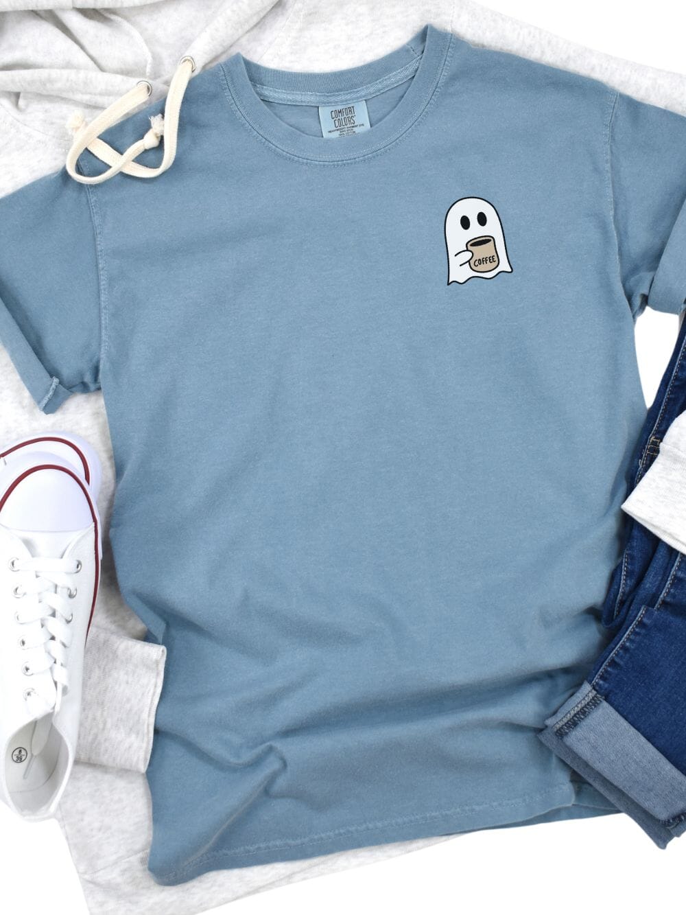 Coffee Ghost Comfort Colors Embroidered Unisex T-Shirt、mySite、camillekostekn