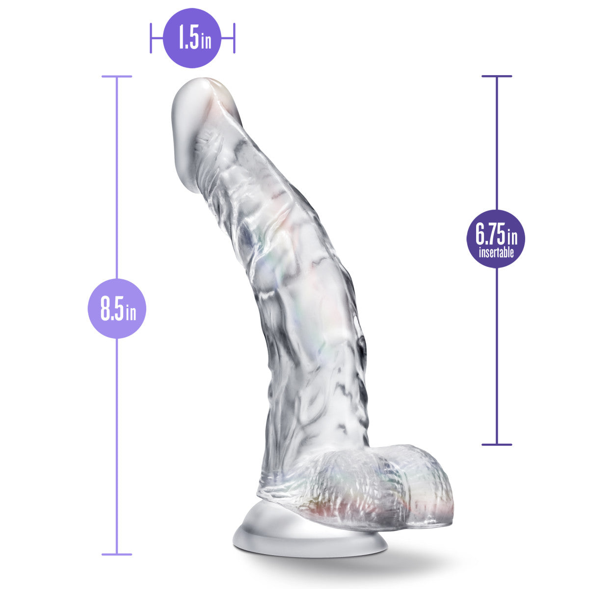 B Yours Diamond By Blush® | Luster Realistic G-Spot Clear 8.5-Inch Long Dildo With Balls & Suction Cup Base、mySite、bottomscart