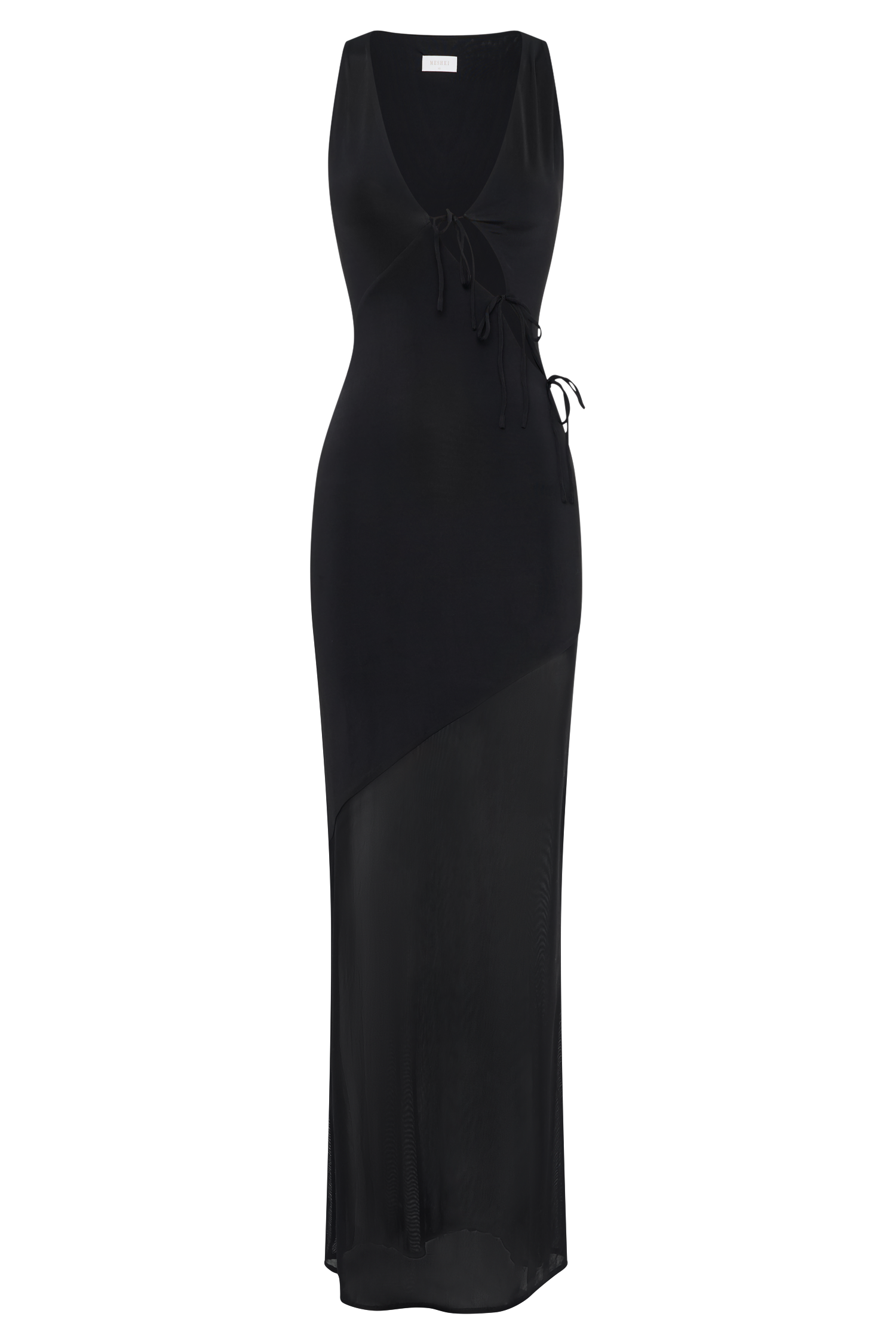 Dove Slinky And Mesh Maxi Dress - Black、mySite、solidvoid