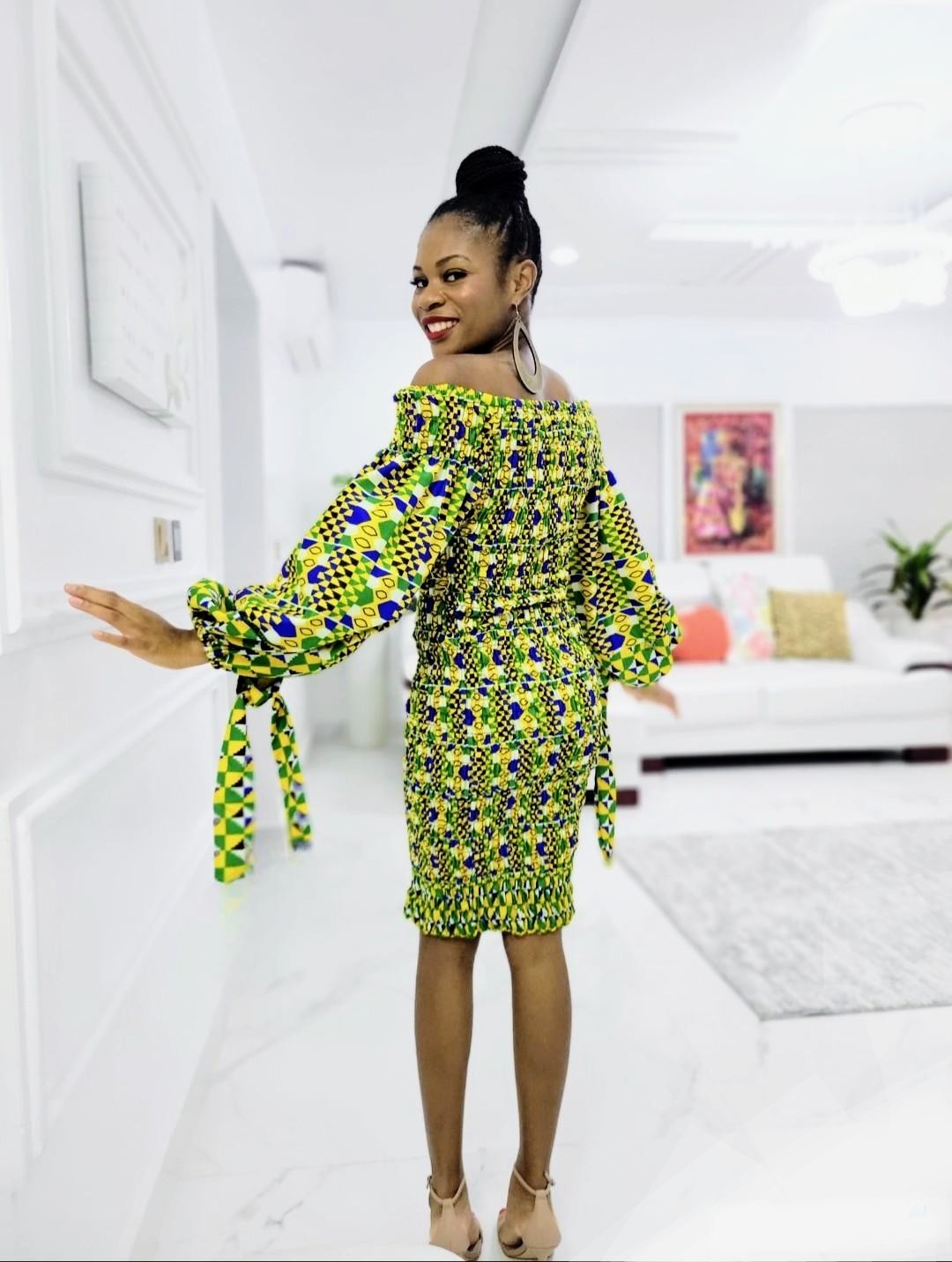 Layo African Print Ankara Kitenge Smocked Stretch Dress - DPLD450、mySite、solidvoid