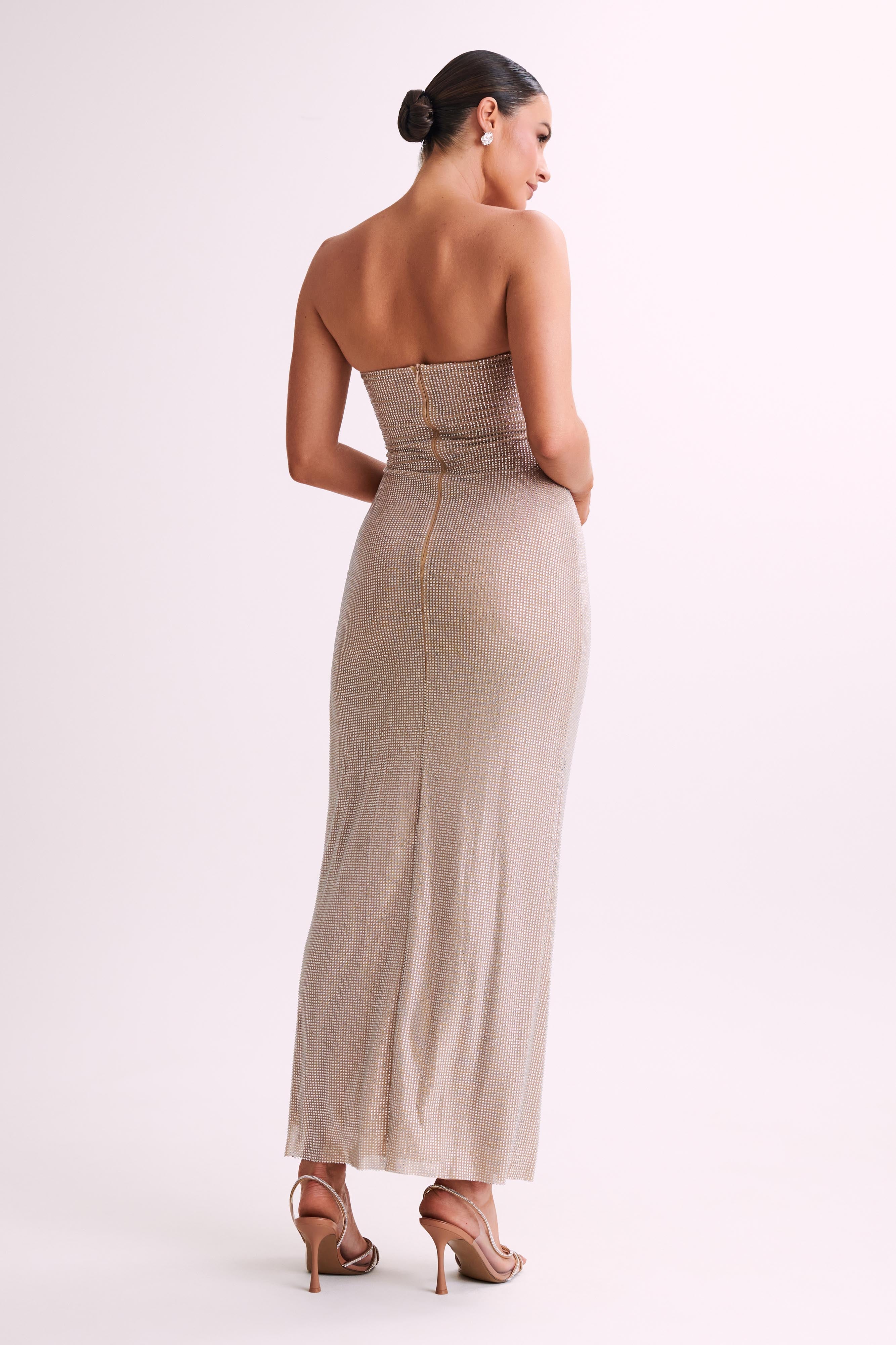 Stassie Strapless Rose Diamante Maxi Dress - Nude、mySite、solidvoid
