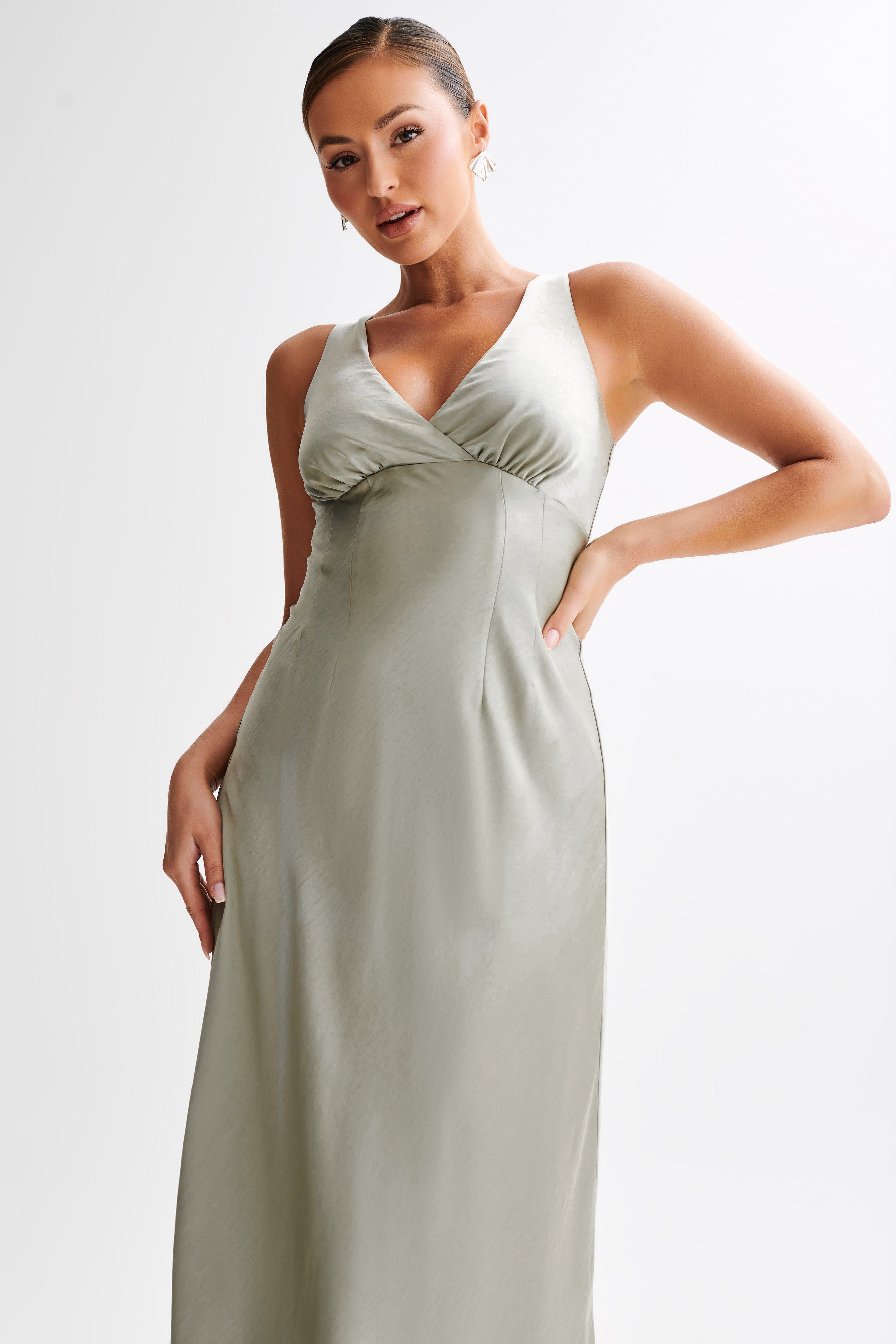 Meghan Satin Maxi Dress - Sage、mySite、solidvoid