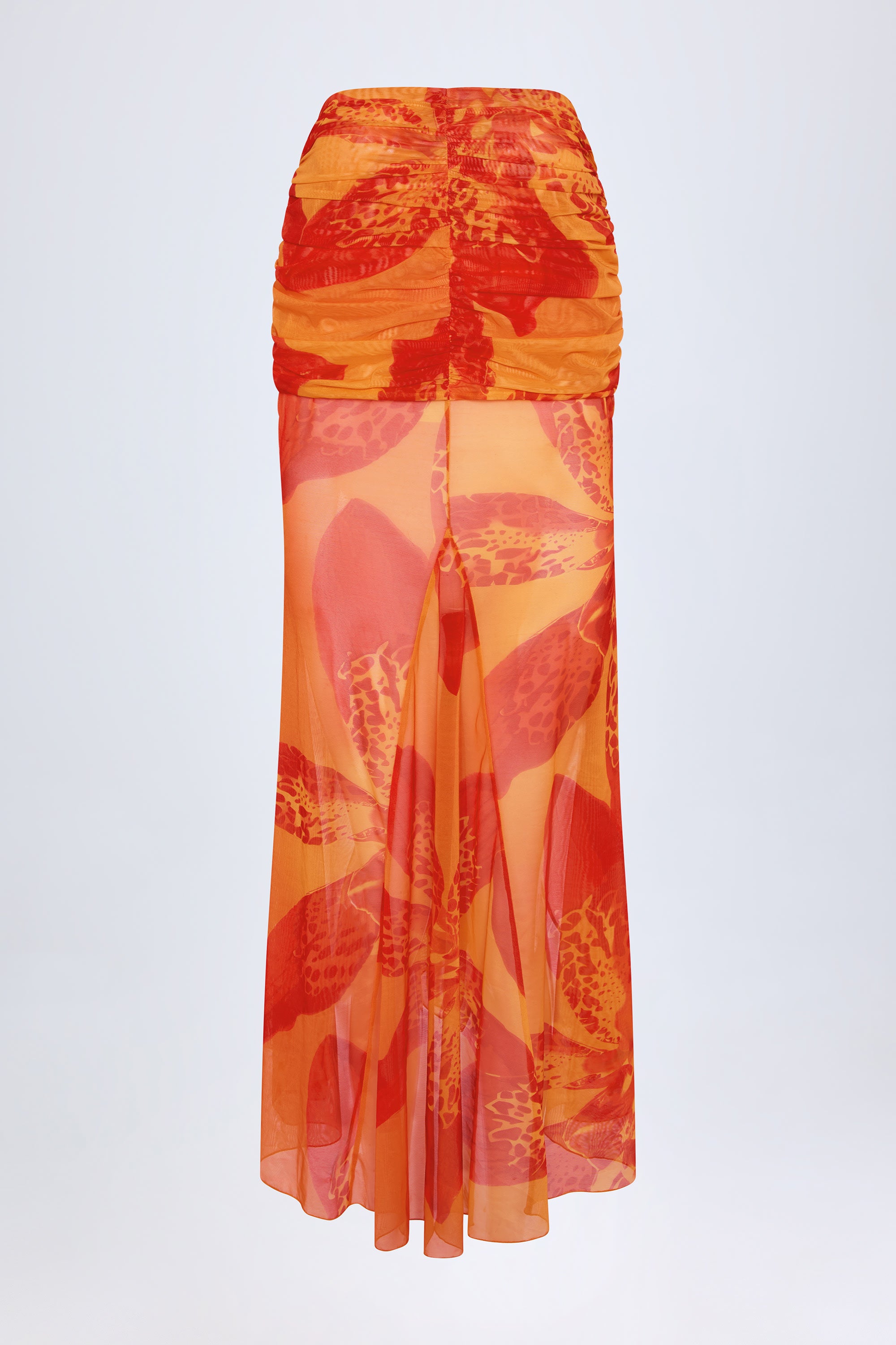  Ruched Hardware-Detail Fishtail Maxi Skirt in Orange Orchid Print、mySite、sugarbowlscore
