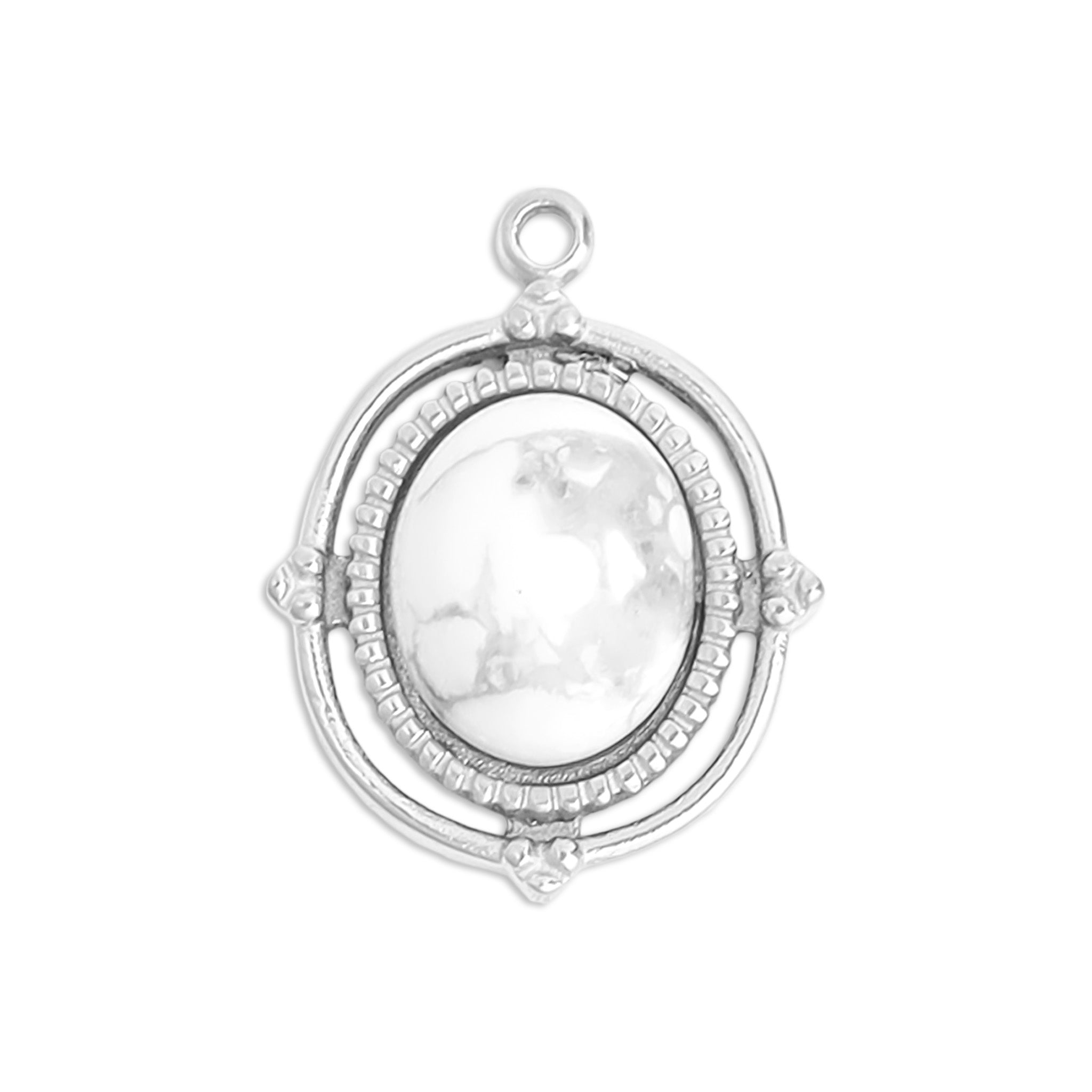 18K Gold PVD Stainless Steel Roped Frame Oval Semi Precious Stone Charm / PDL0119、mySite、dreamappss