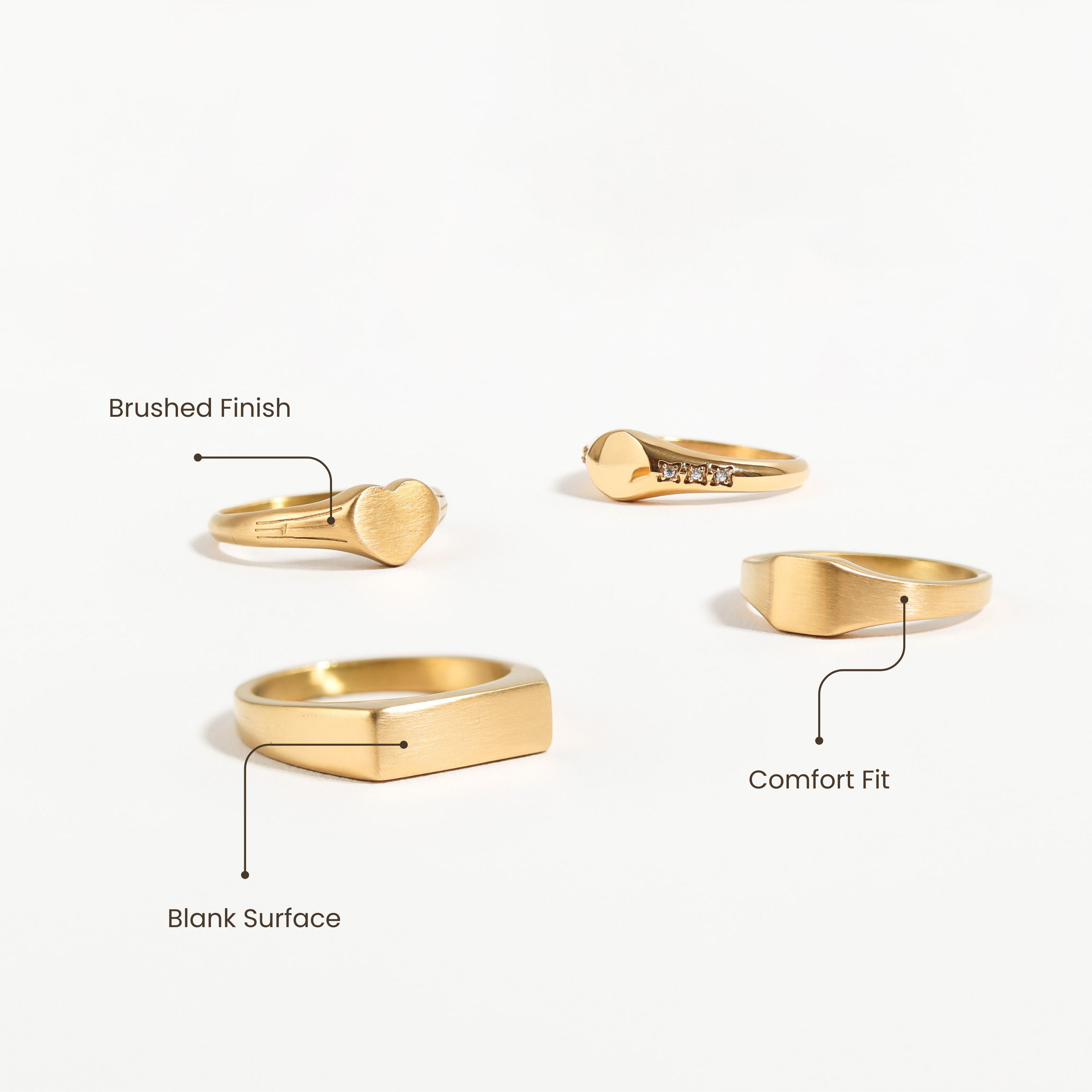 18K Gold PVD Stainless Steel Blank Engravable CZ Round Signet Ring / ESR0003、mySite、dreamappss