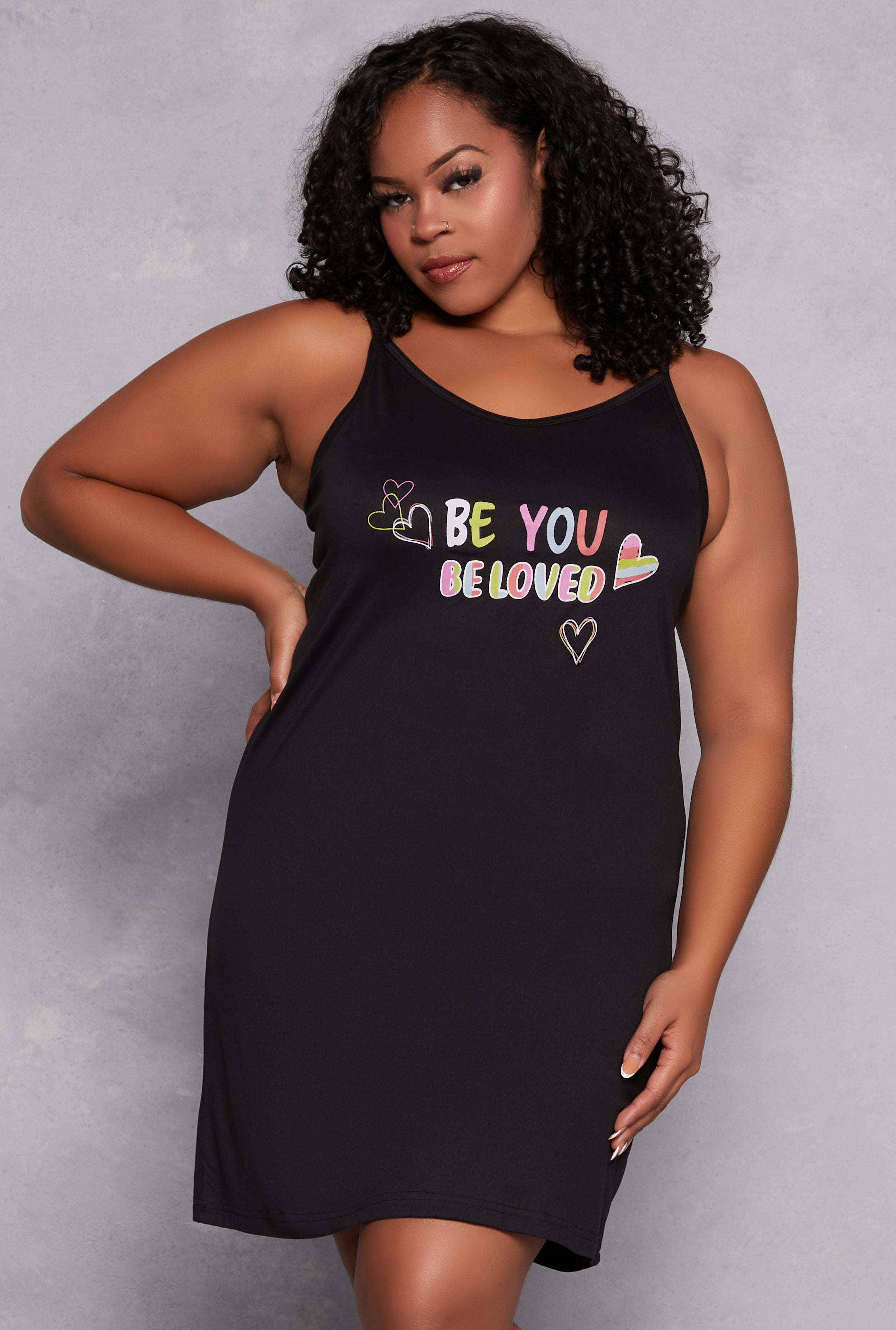 Plus Size Be You Be Loved Graphic Cami Nightgown with Robe、mySite、camillekostekn