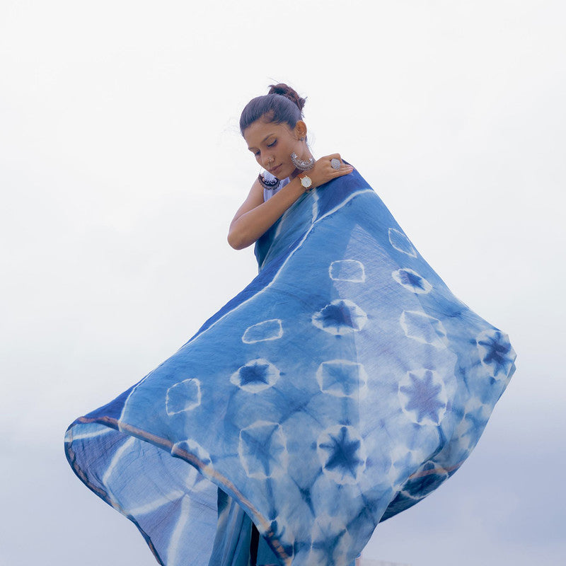 Chanderi Saree | Handblock Print | Blue、mySite、camillekostekn