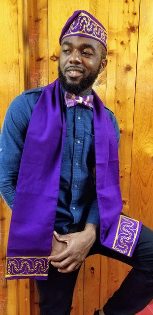 Purple and Beige African Kente Tie and Pocket Triangle-DPS0097BT、mySite、solidvoid