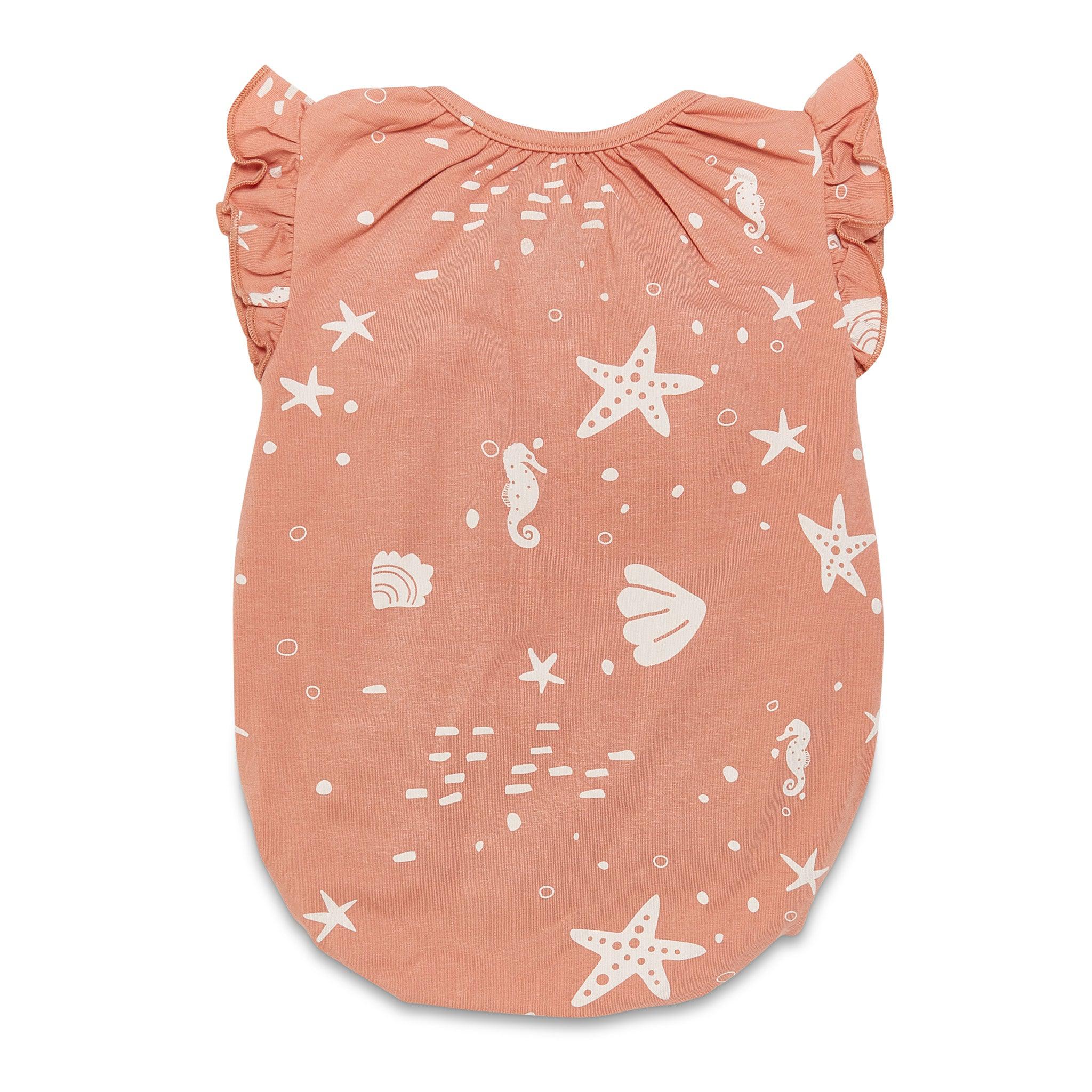 RETIRED - Organic Flutter Sleeve Button Bunsuit - Coral Rose、mySite、g9winljtr