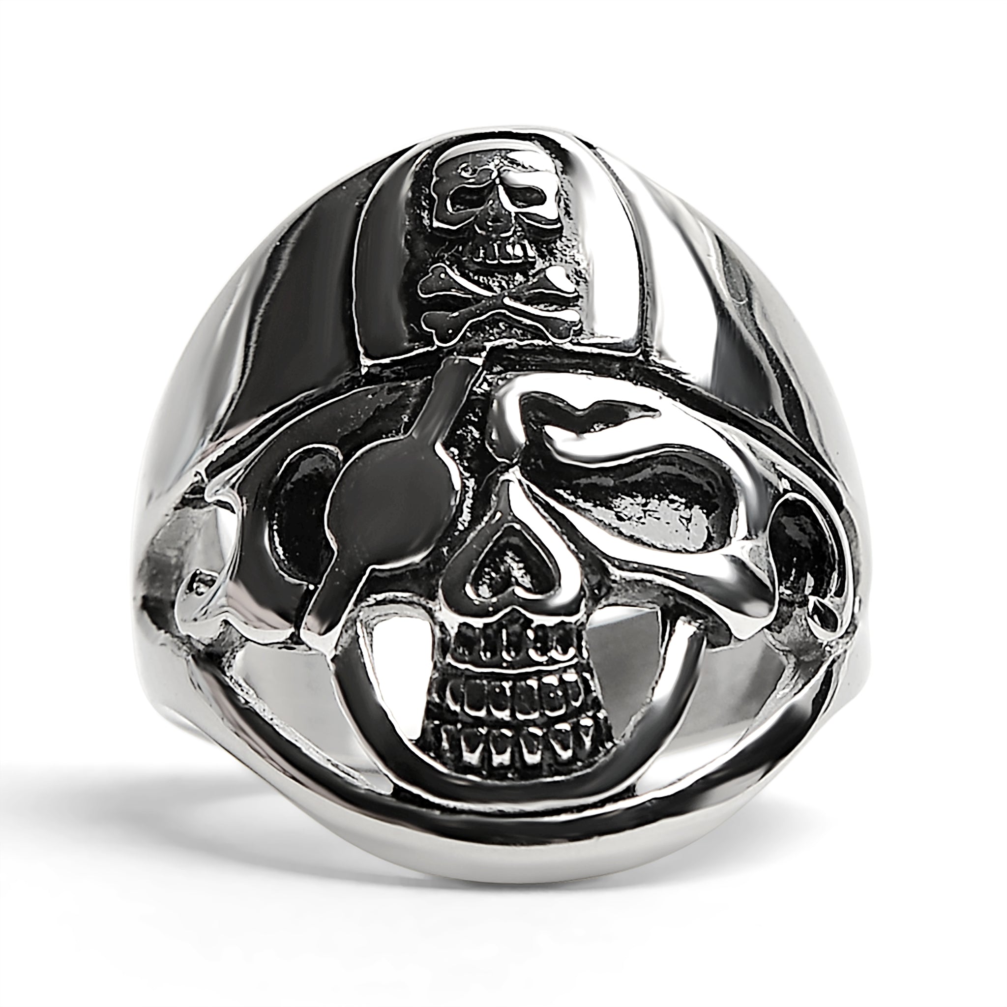 Detailed Eye Patch Skull With Skull Hat Stainless Steel Ring / SCR4028、mySite、dreamappss