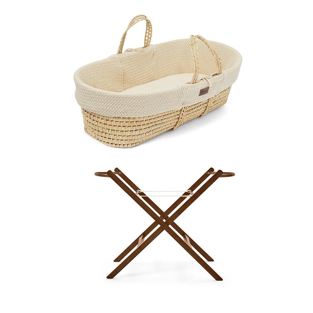  The Little Green Sheep Wheat Knit Moses Basket and Foldable Stand Bundle - Linen / Walnut、mySite、merchandisen