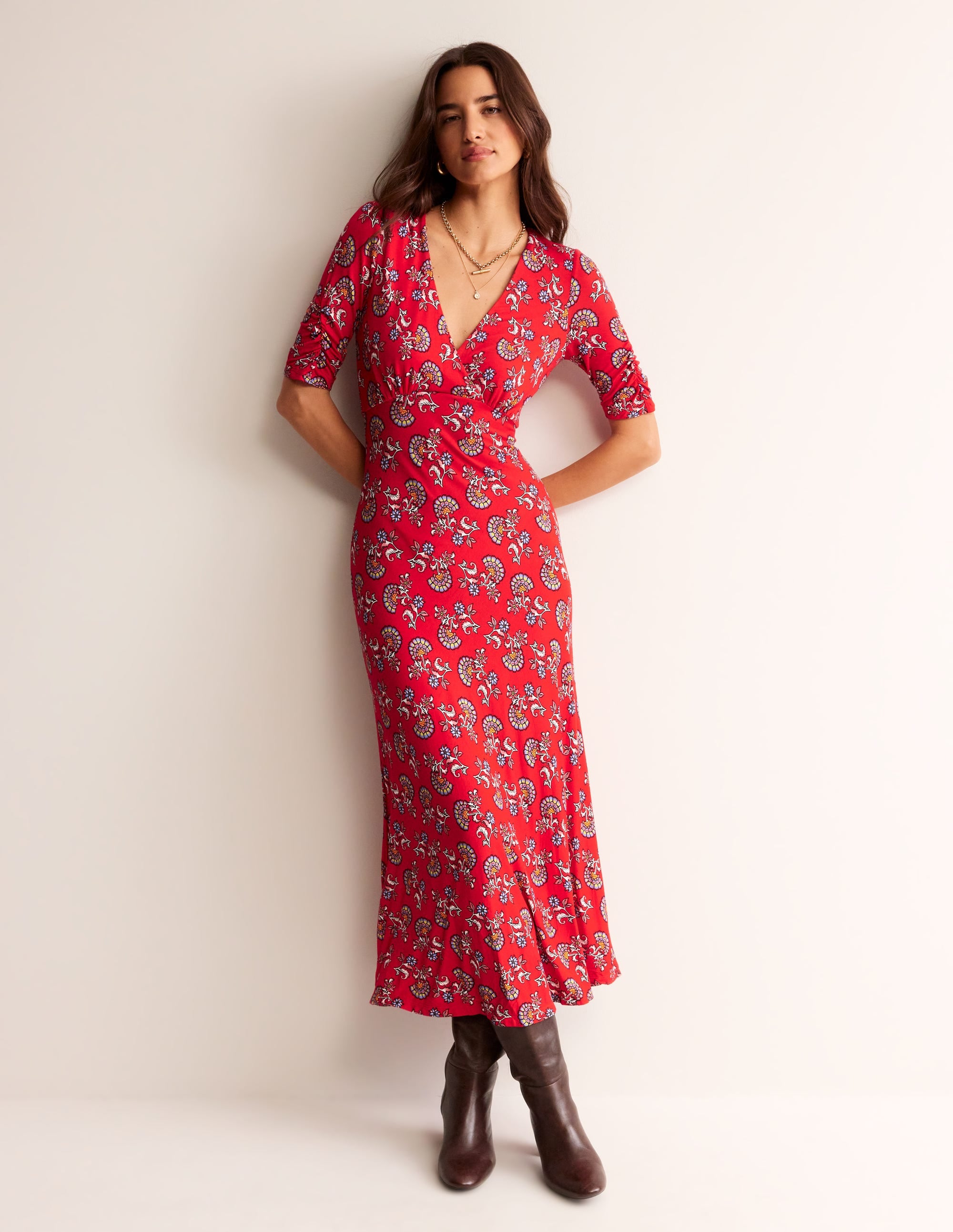  Rebecca Jersey Midi Tea Dress-Flame Scarlet, Botanical Bunch、mySite、ashleygrahame