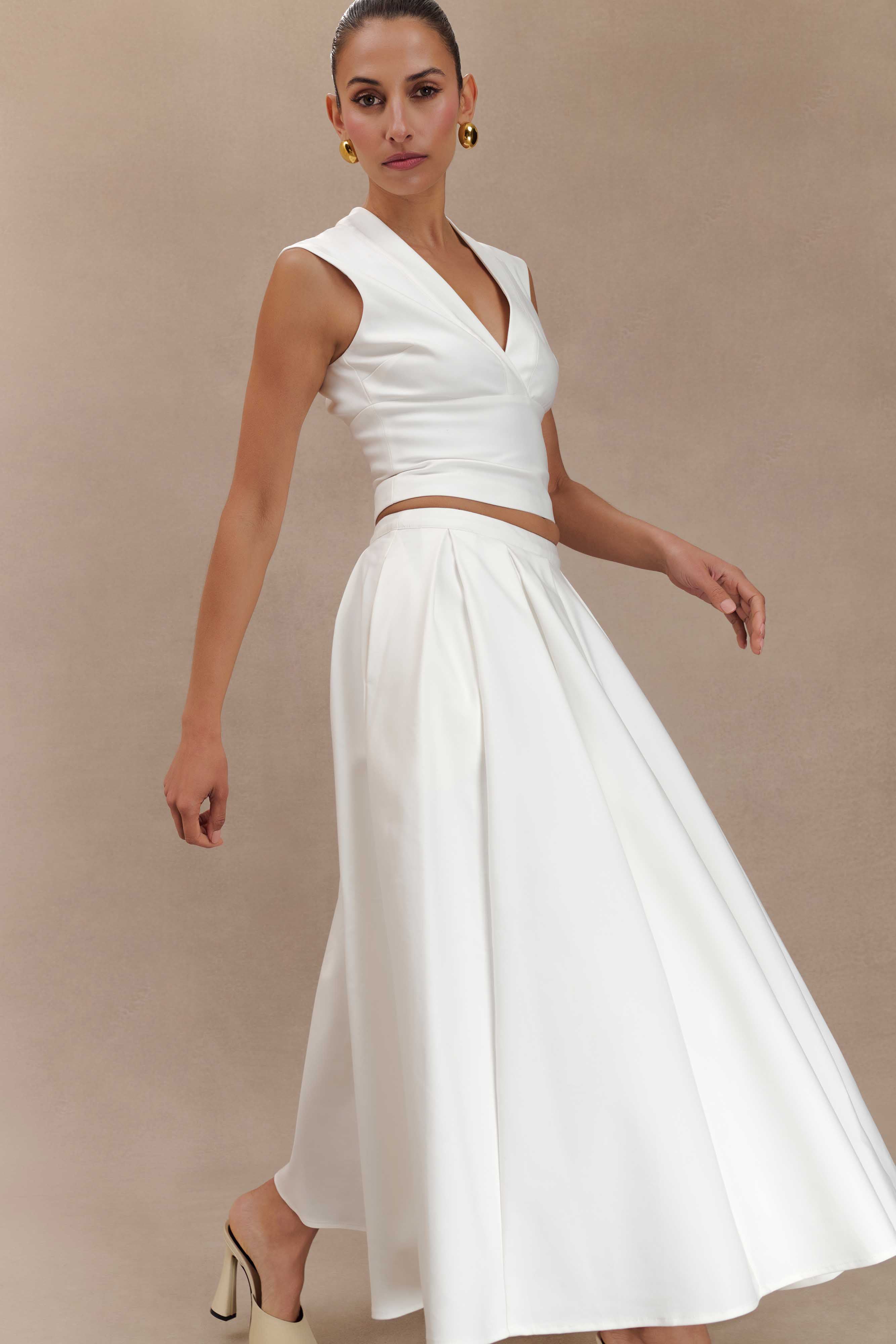 Jemima Sleeveless Cross Over Top - White、mySite、solidvoid