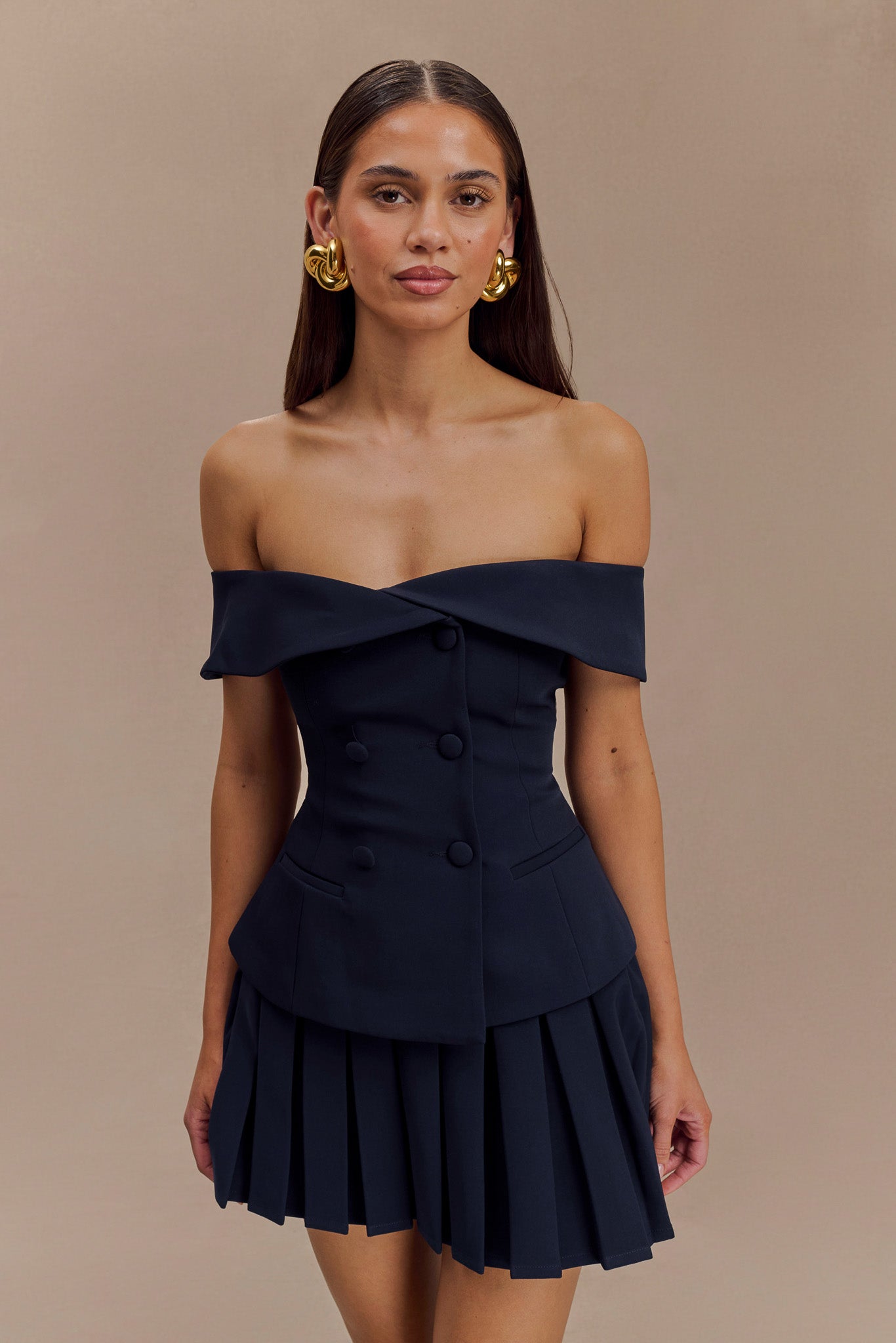 Mura Pleated Mini Skirt - Navy、mySite、solidvoid