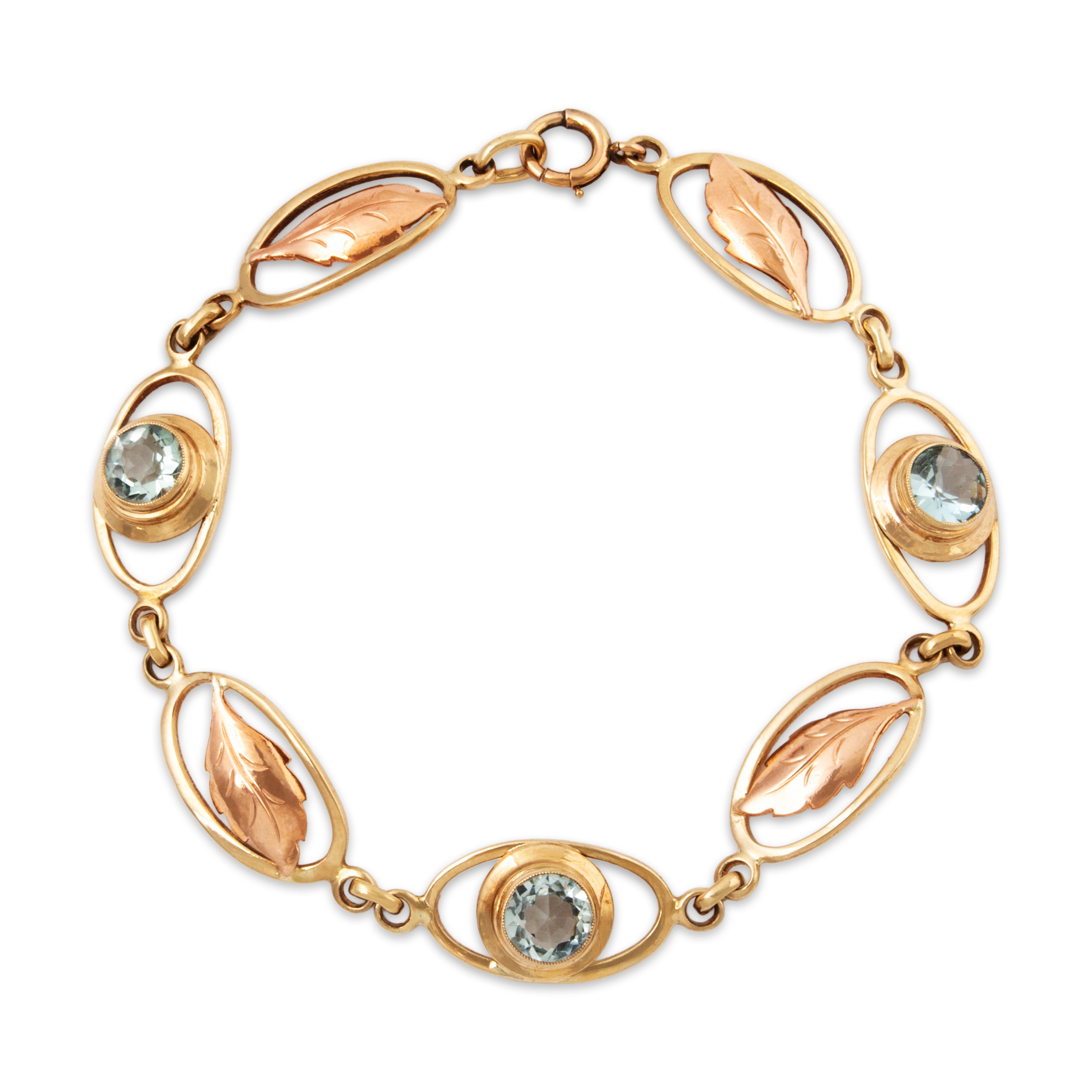 Vintage 10k Yellow & Rose Gold 1.8cttw Aquamarine Leaf Link Bracelet 7、mySite、hinf8tx79